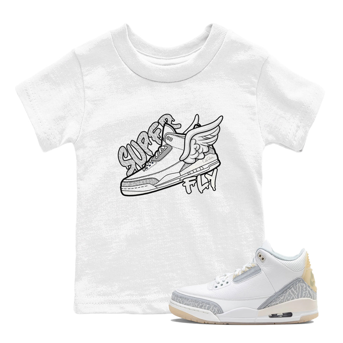 3s Ivory shirt to match jordans Super Fly sneaker tees Air Jordan 3 Ivory Drip Gear Zone baby toddler White 1 cotton Shirt