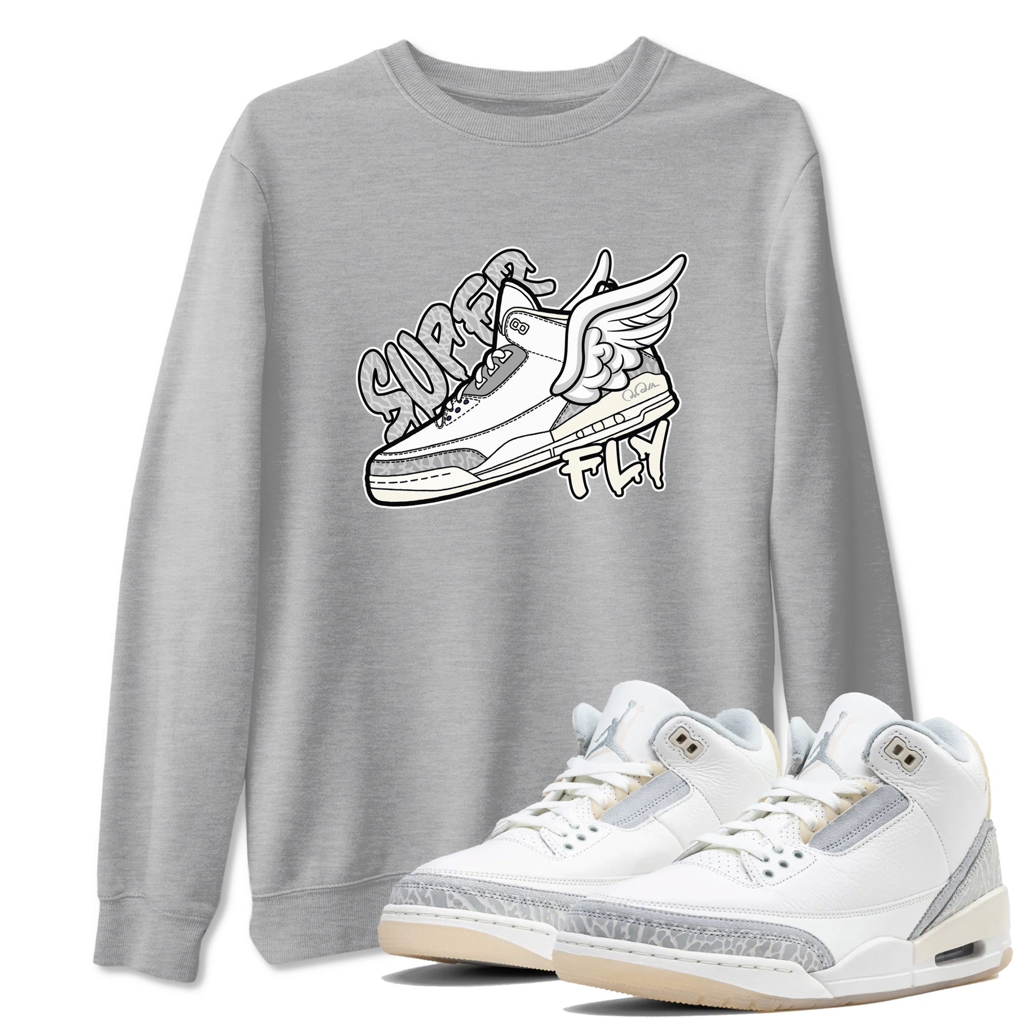 3s Ivory shirt to match jordans Super Fly sneaker tees Air Jordan 3 Ivory Drip Gear Zone unisex cotton Heather Grey 1 crew neck shirt