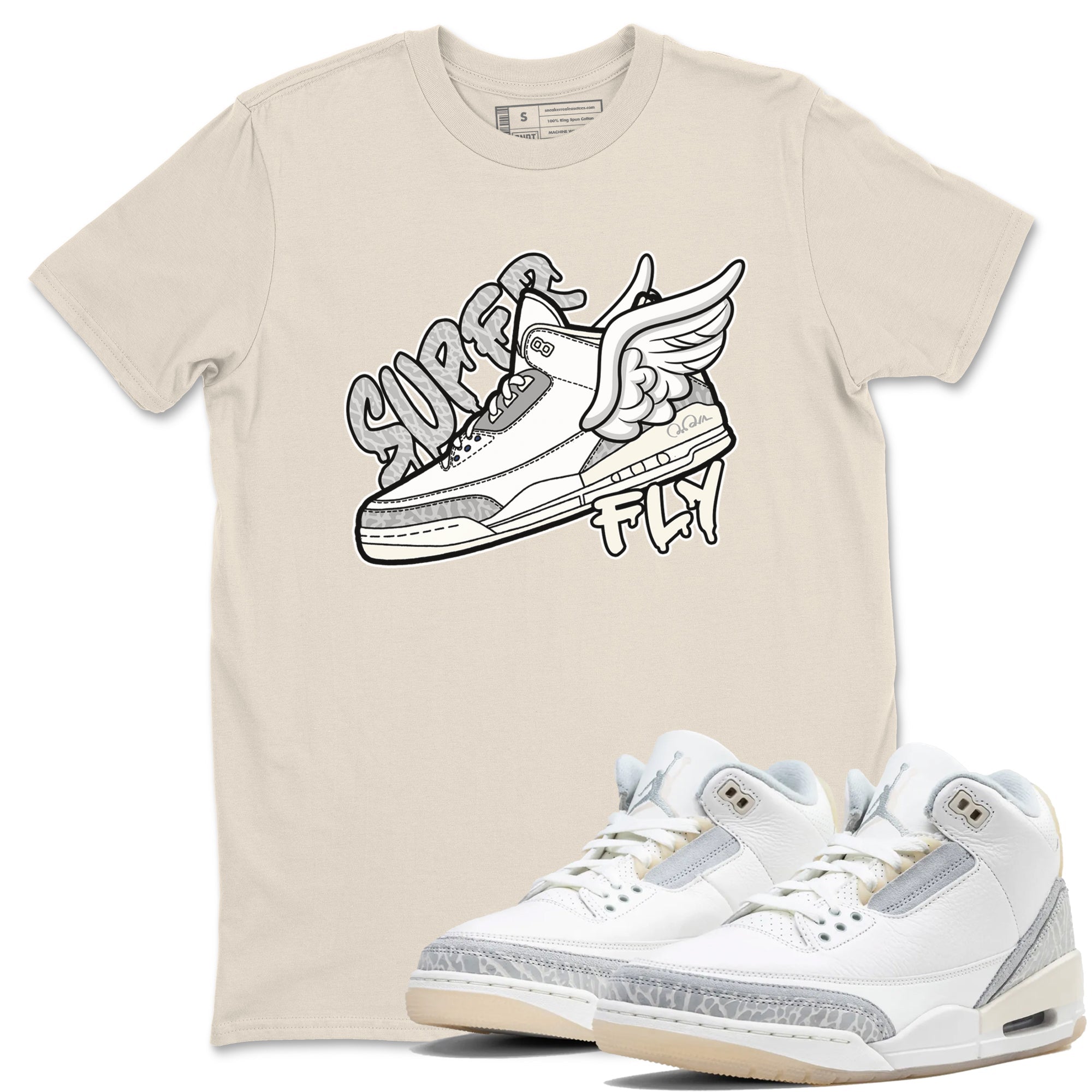 3s Ivory shirt to match jordans Super Fly sneaker tees Air Jordan 3 Ivory Drip Gear Zone unisex cotton Natural 1 crew neck shirt
