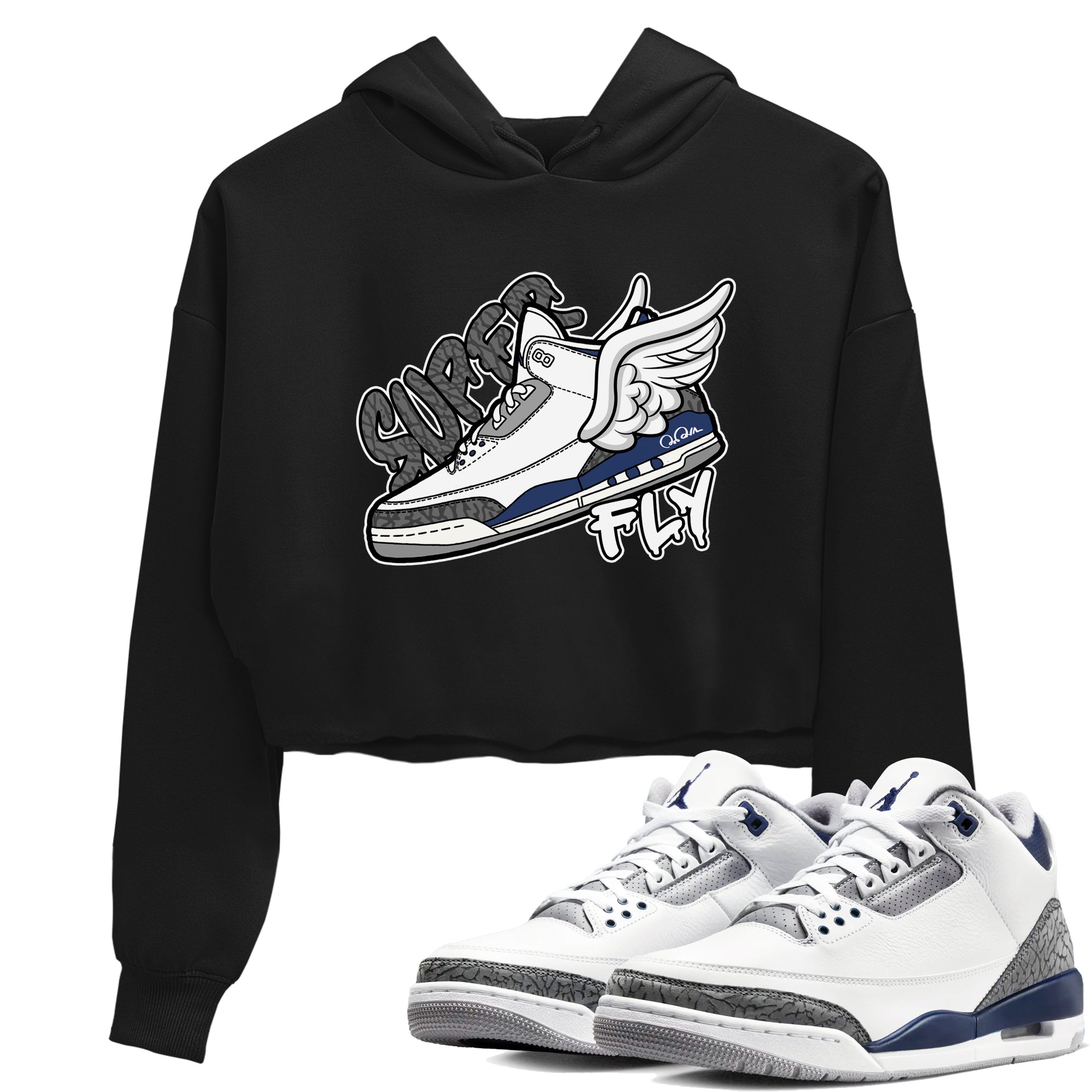 3s Midnight Navy shirt to match jordans Super Fly sneaker match t-shirt AJ3 Midnight Navy Drip Gear Zone Black 1 crop length shirt