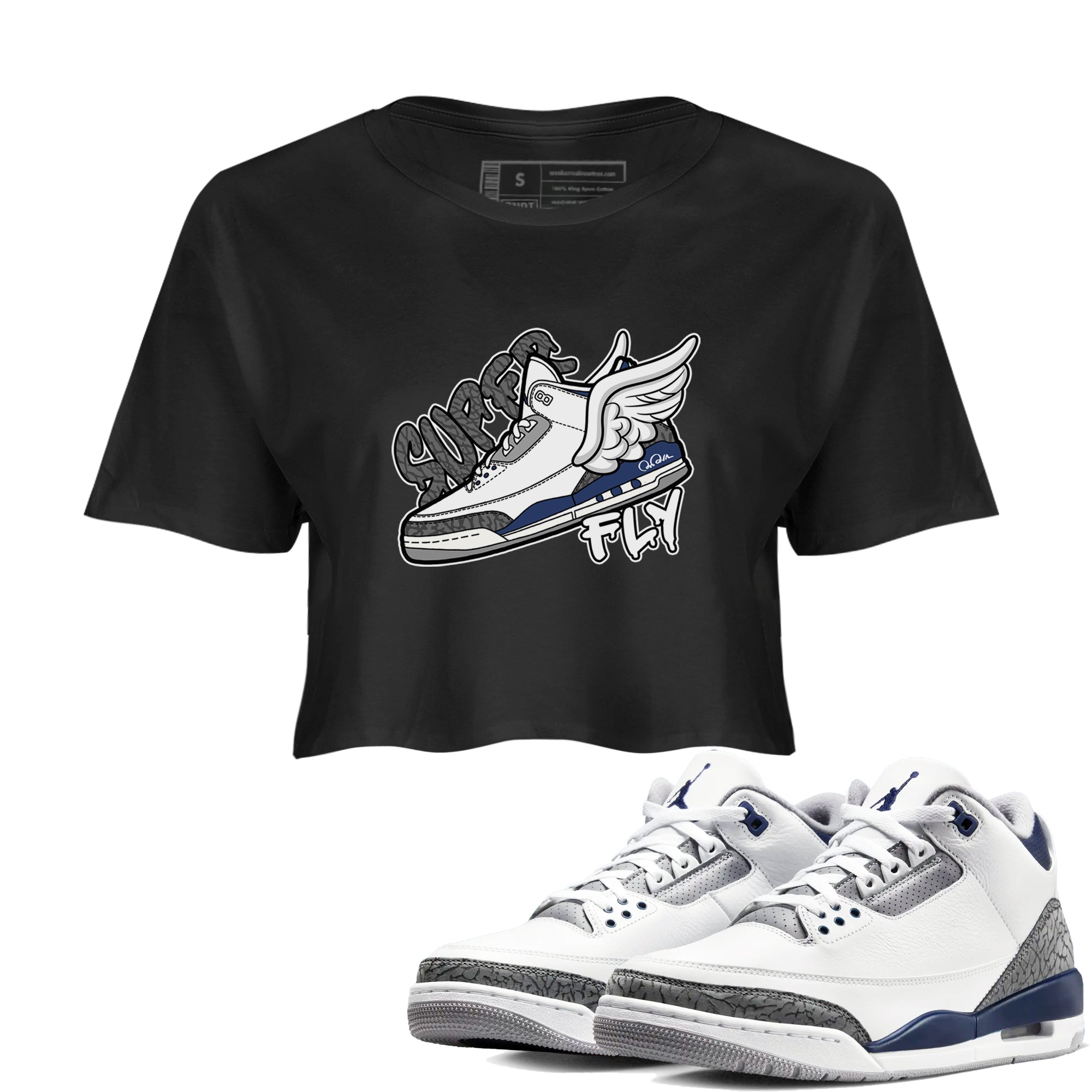 3s Midnight Navy shirt to match jordans Super Fly sneaker match t-shirt AJ3 Midnight Navy Drip Gear Zone Black 1 crop length shirt