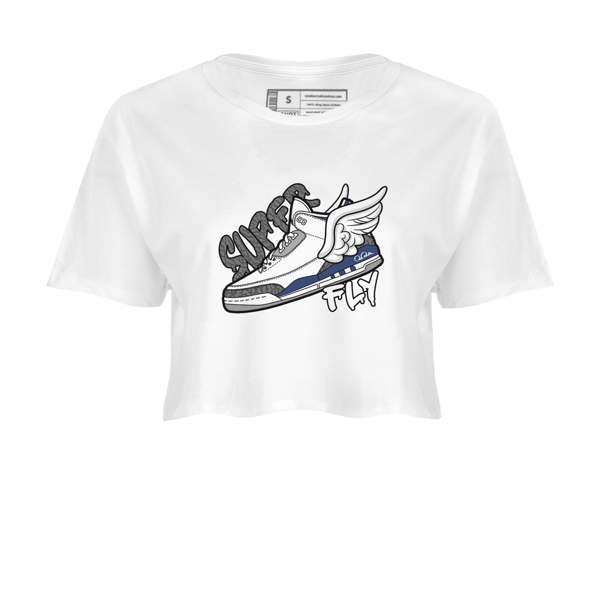 3s Midnight Navy shirt to match jordans Super Fly sneaker match t-shirt AJ3 Midnight Navy Drip Gear Zone White 2 crop length shirt