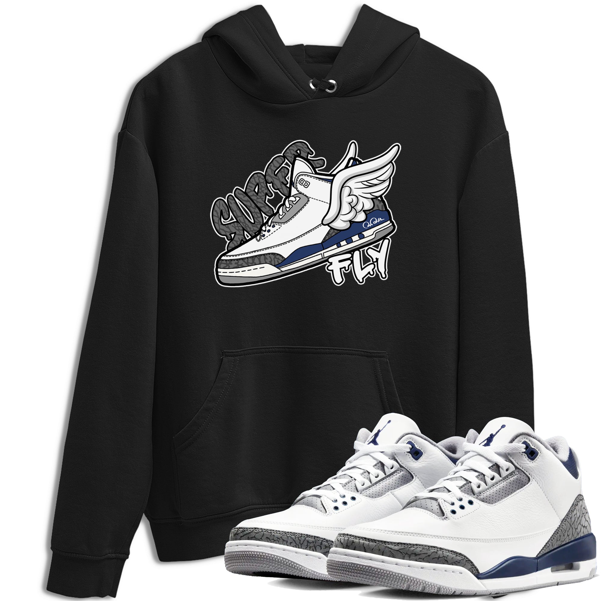 3s Midnight Navy shirt to match jordans Super Fly sneaker match t-shirt AJ3 Midnight Navy Drip Gear Zone unisex cotton Black 1 Crew Neck T-Shirt