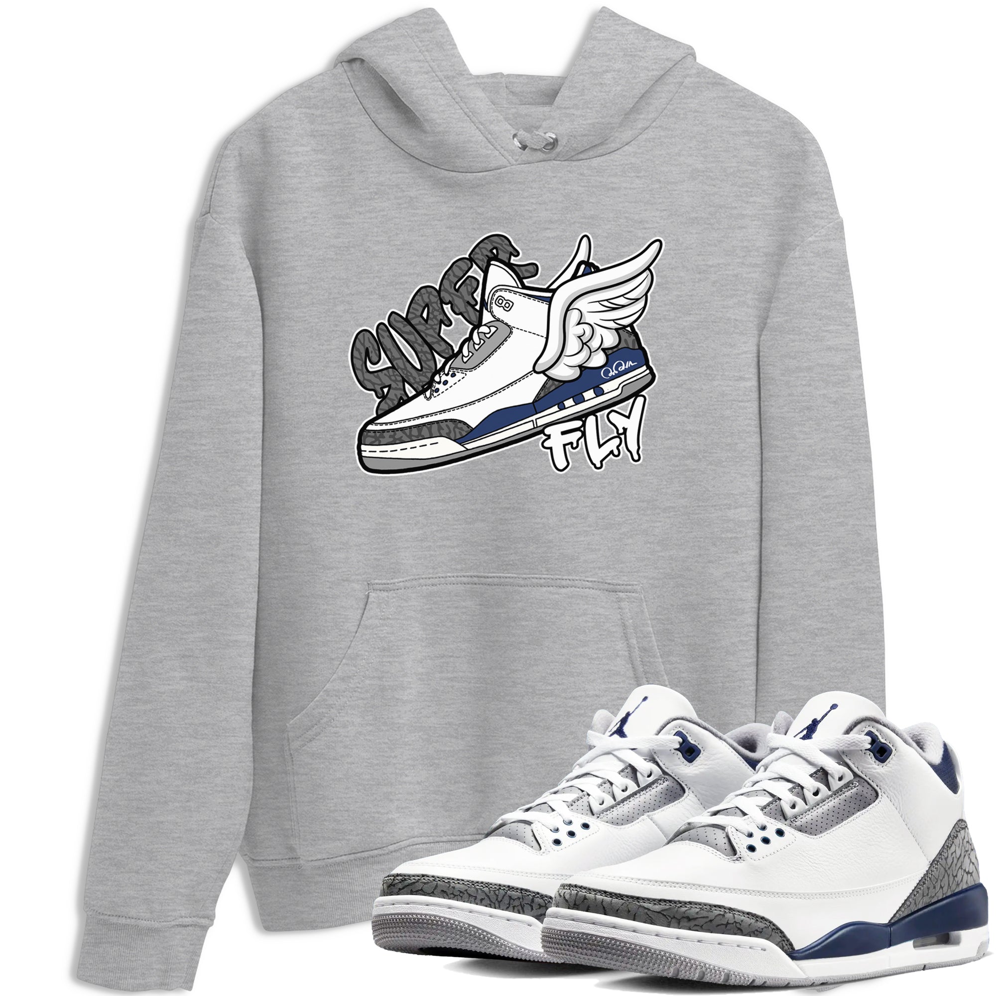 3s Midnight Navy shirt to match jordans Super Fly sneaker match t-shirt AJ3 Midnight Navy Drip Gear Zone unisex cotton Heather Grey 1 Crew Neck T-Shirt