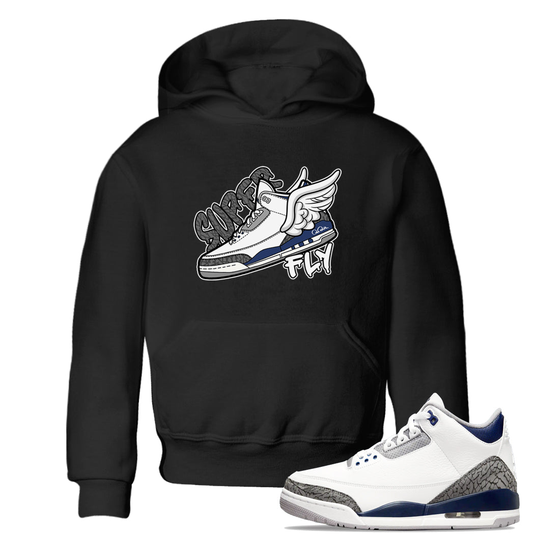 3s Midnight Navy shirt to match jordans Super Fly sneaker match t-shirt AJ3 Midnight Navy Drip Gear Zone baby toddler Black 1 Crew Neck T-Shirt