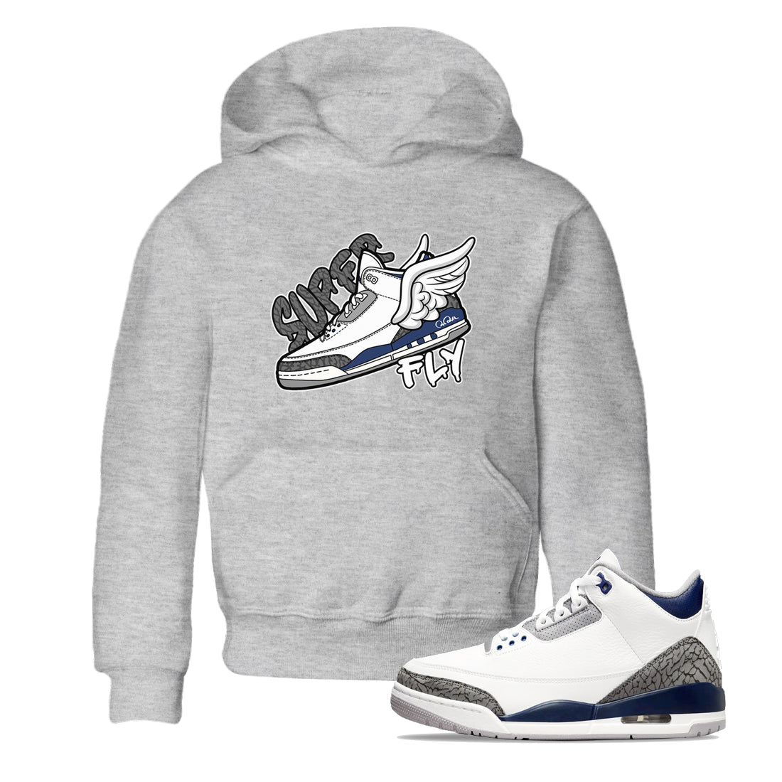 3s Midnight Navy shirt to match jordans Super Fly sneaker match t-shirt AJ3 Midnight Navy Drip Gear Zone baby toddler Heather Grey 1 Crew Neck T-Shirt