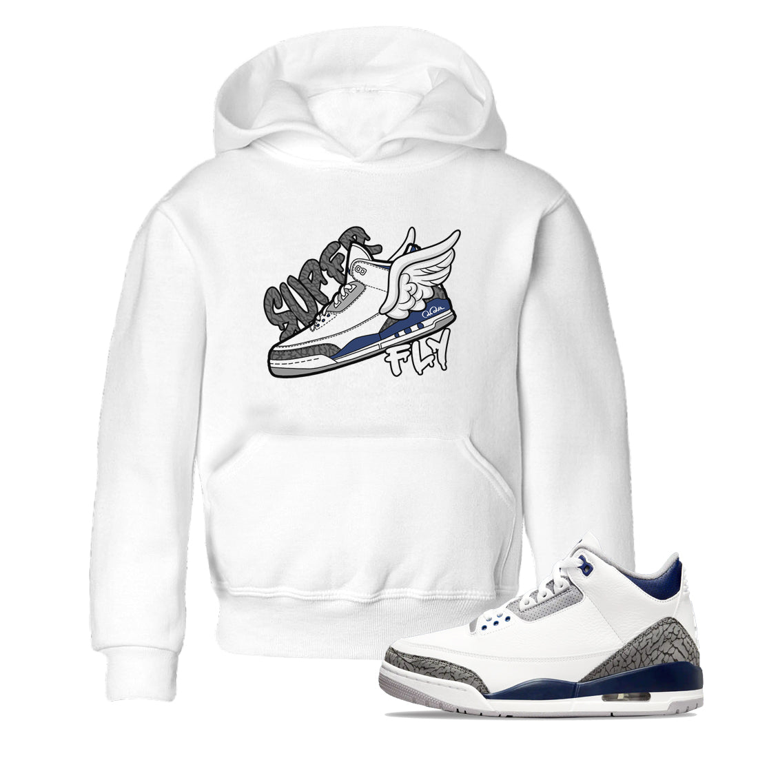 3s Midnight Navy shirt to match jordans Super Fly sneaker match t-shirt AJ3 Midnight Navy Drip Gear Zone baby toddler White 1 Crew Neck T-Shirt