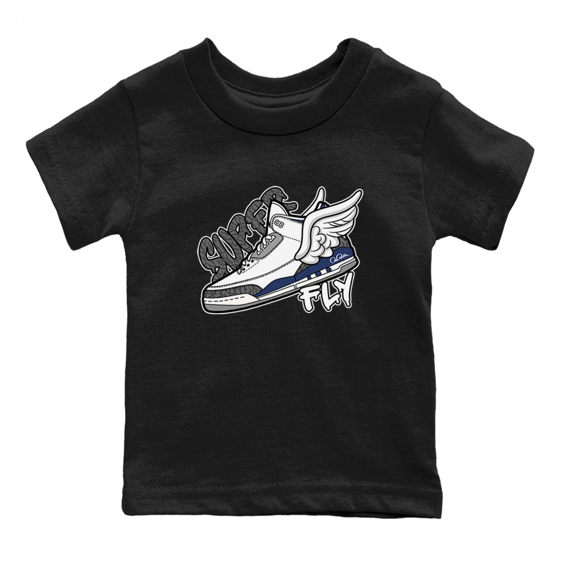 3s Midnight Navy shirt to match jordans Super Fly sneaker match t-shirt AJ3 Midnight Navy Drip Gear Zone baby toddler Black 2 Crew Neck T-Shirt