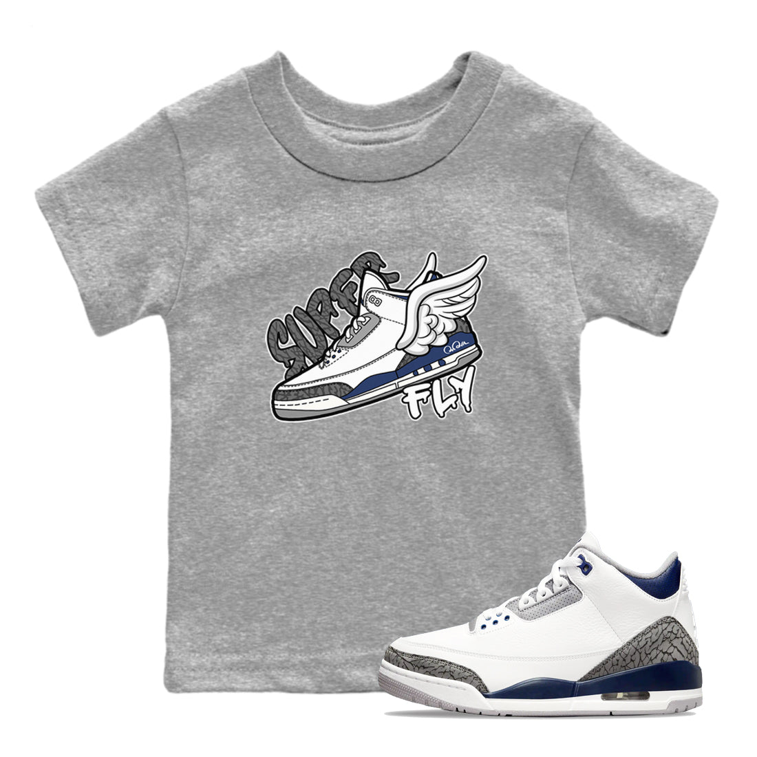 3s Midnight Navy shirt to match jordans Super Fly sneaker match t-shirt AJ3 Midnight Navy Drip Gear Zone baby toddler Heather Grey 1 Crew Neck T-Shirt