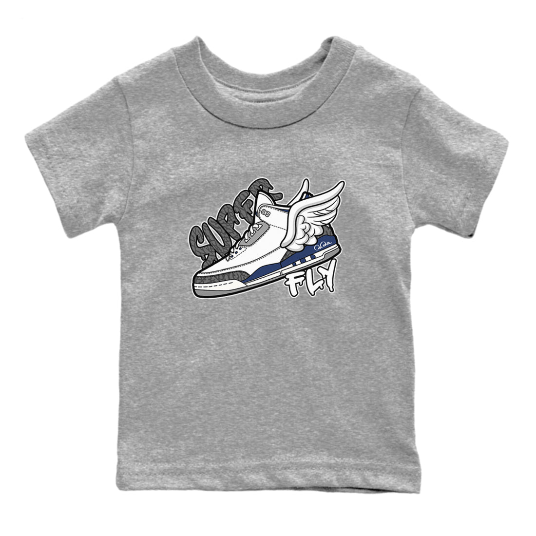 3s Midnight Navy shirt to match jordans Super Fly sneaker match t-shirt AJ3 Midnight Navy Drip Gear Zone baby toddler Heather Grey 2 Crew Neck T-Shirt