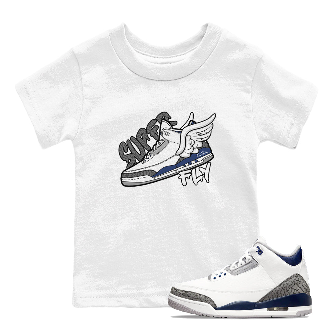 3s Midnight Navy shirt to match jordans Super Fly sneaker match t-shirt AJ3 Midnight Navy Drip Gear Zone baby toddler White 1 Crew Neck T-Shirt