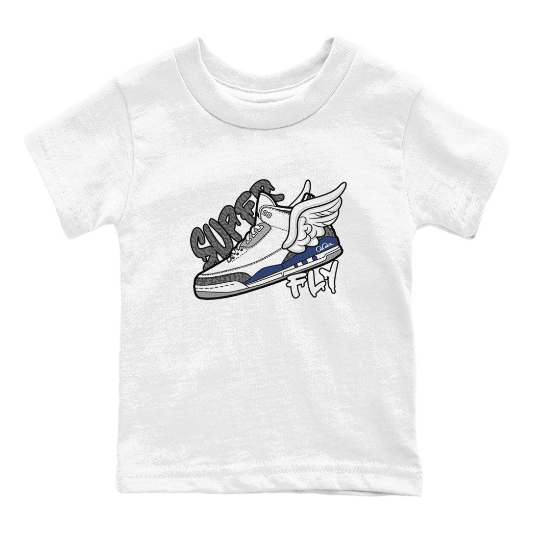 3s Midnight Navy shirt to match jordans Super Fly sneaker match t-shirt AJ3 Midnight Navy Drip Gear Zone baby toddler White 2 Crew Neck T-Shirt
