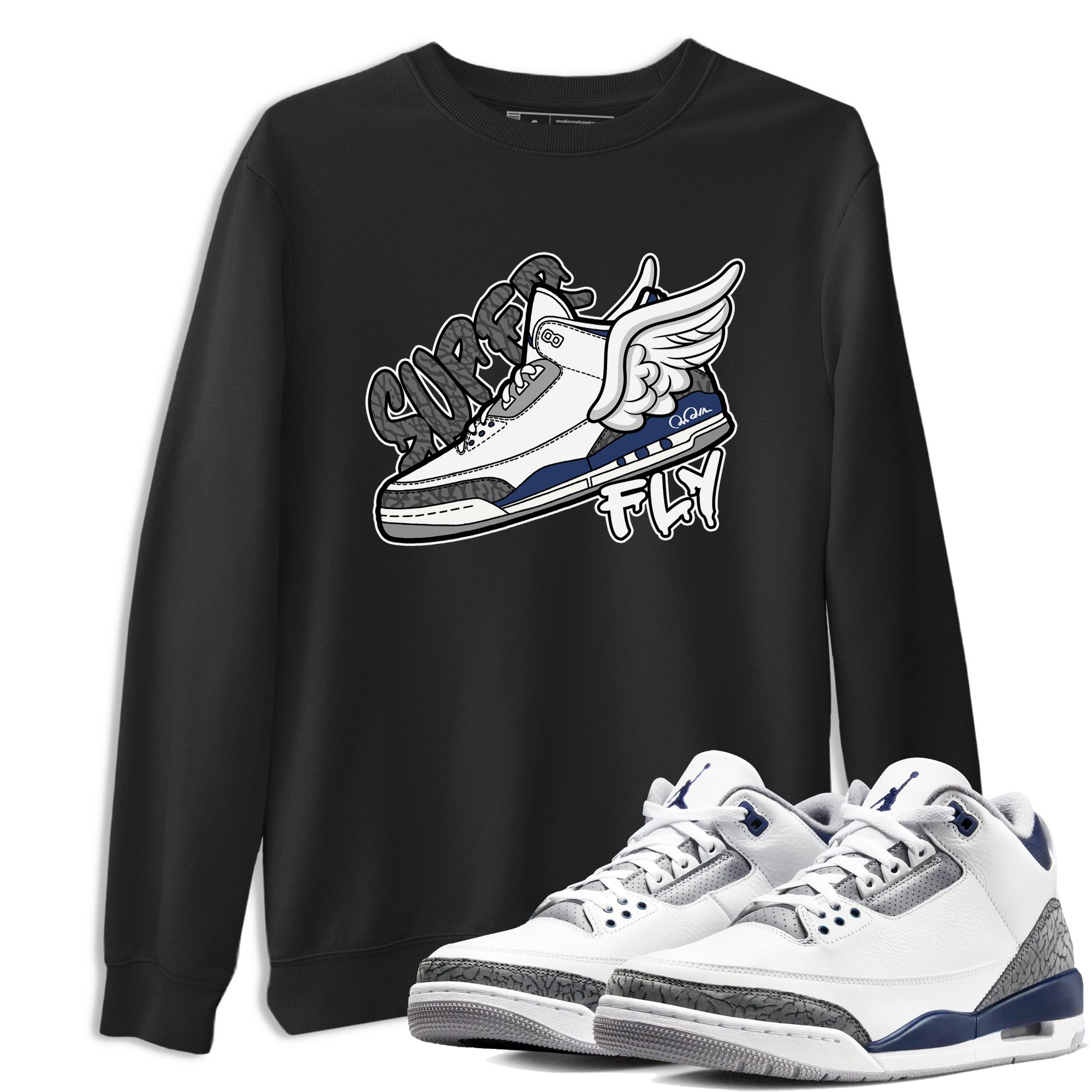 3s Midnight Navy shirt to match jordans Super Fly sneaker match t-shirt AJ3 Midnight Navy Drip Gear Zone unisex cotton Black 1 Crew Neck T-Shirt