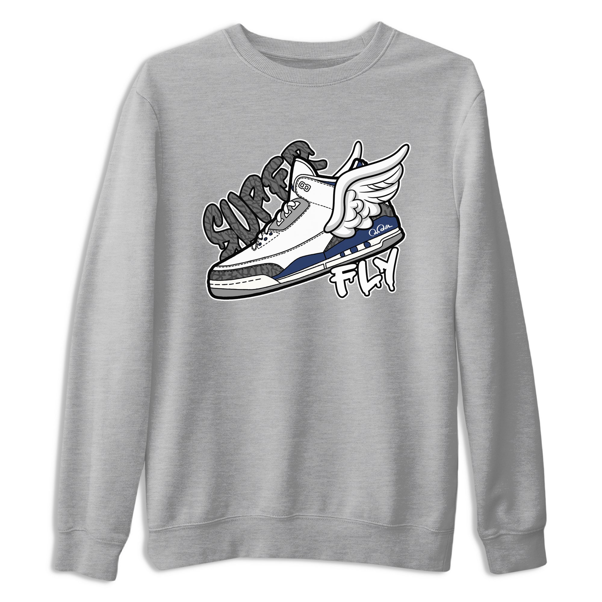 3s Midnight Navy shirt to match jordans Super Fly sneaker match t-shirt AJ3 Midnight Navy Drip Gear Zone unisex cotton Heather Grey 2 Crew Neck T-Shirt