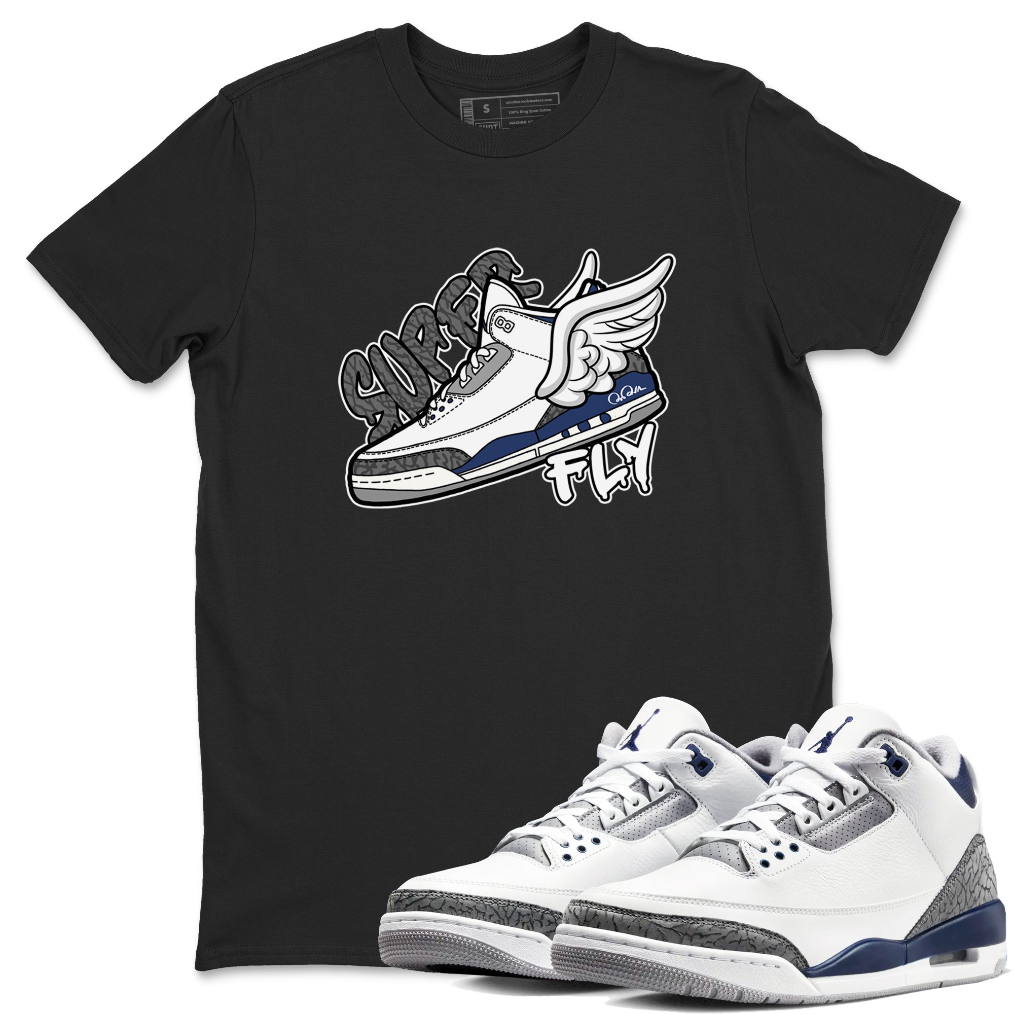 3s Midnight Navy shirt to match jordans Super Fly sneaker match t-shirt AJ3 Midnight Navy Drip Gear Zone unisex cotton Black 1 Crew Neck T-Shirt