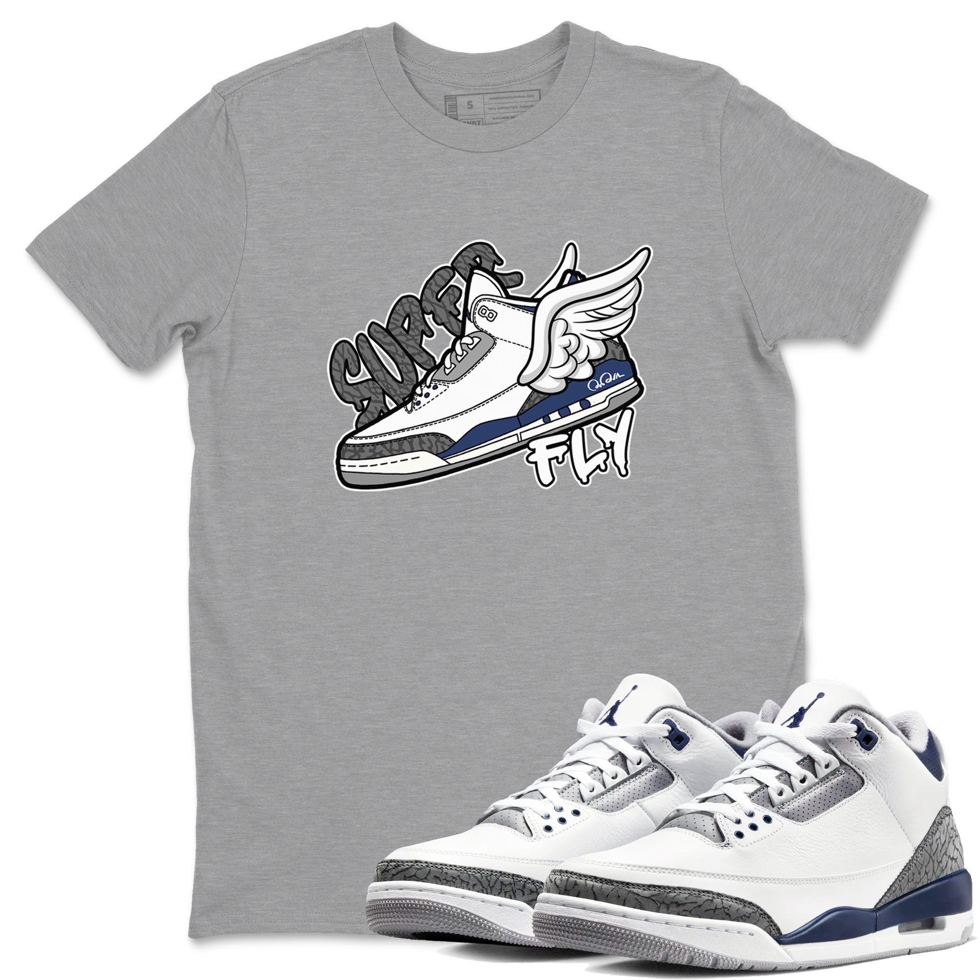 3s Midnight Navy shirt to match jordans Super Fly sneaker match t-shirt AJ3 Midnight Navy Drip Gear Zone unisex cotton Heather Grey 1 Crew Neck T-Shirt