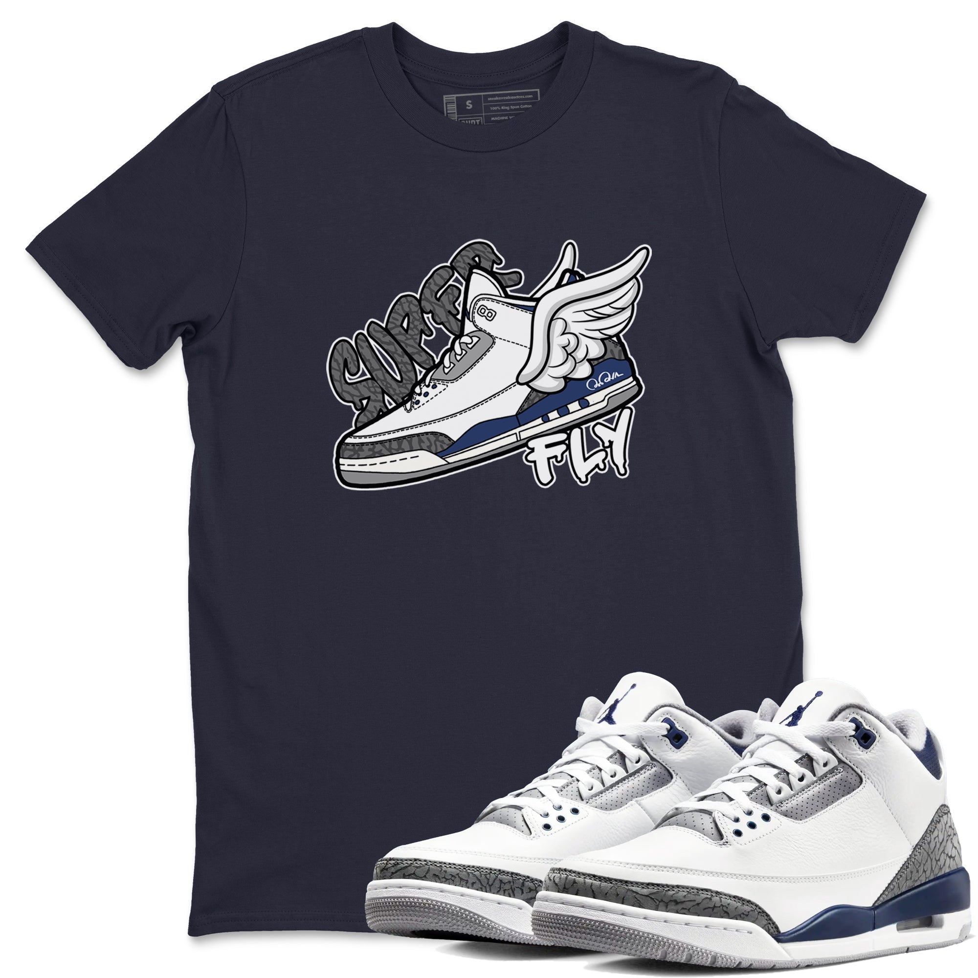3s Midnight Navy shirt to match jordans Super Fly sneaker match t-shirt AJ3 Midnight Navy Drip Gear Zone unisex cotton Navy 1 Crew Neck T-Shirt