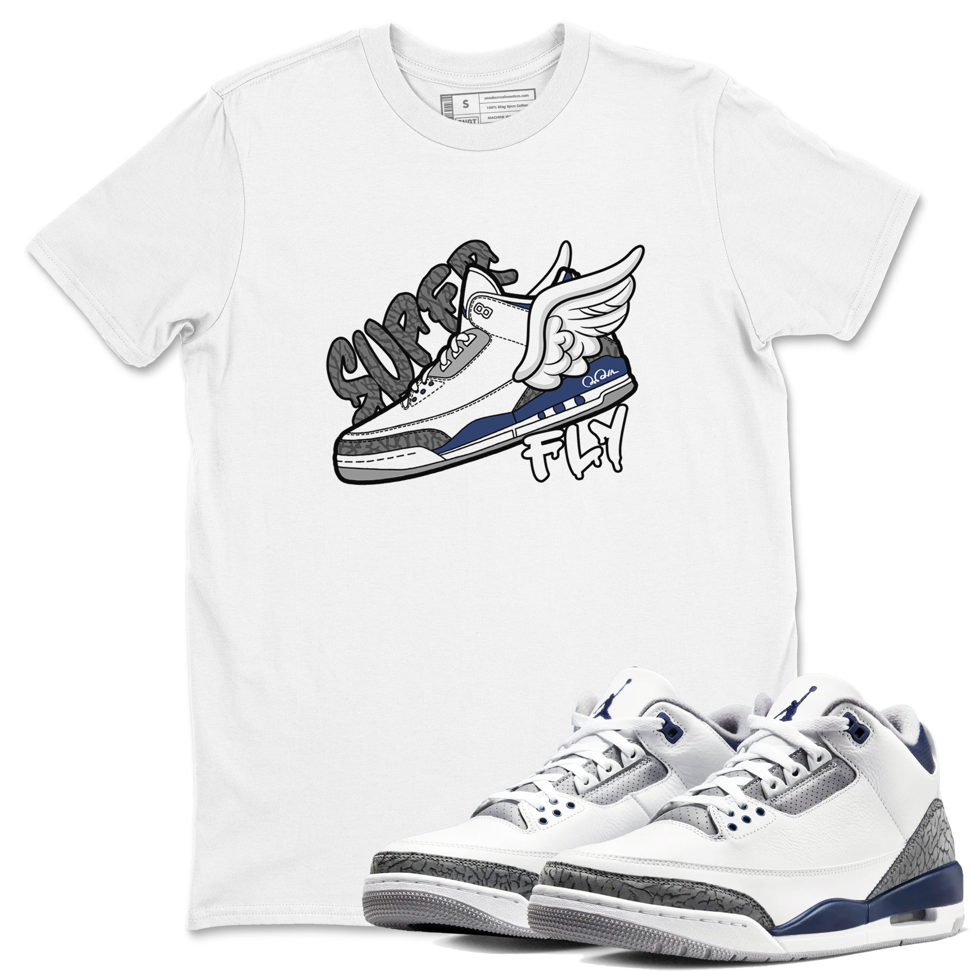 3s Midnight Navy shirt to match jordans Super Fly sneaker match t-shirt AJ3 Midnight Navy Drip Gear Zone unisex cotton White 1 Crew Neck T-Shirt