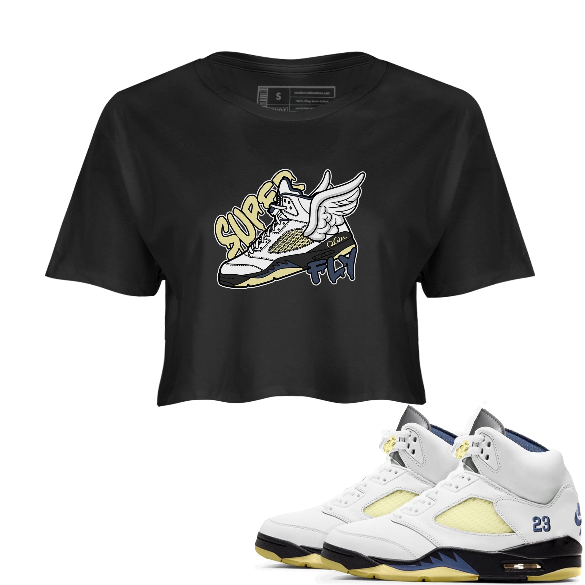 Air Jordan 5 A Ma Maniere x Photon Dust shirt to match jordans Super Fly sneaker tees Jordan 5 A Ma Maniere "Dawn" Drip Gear Zone Black 1 Crop T-Shirt