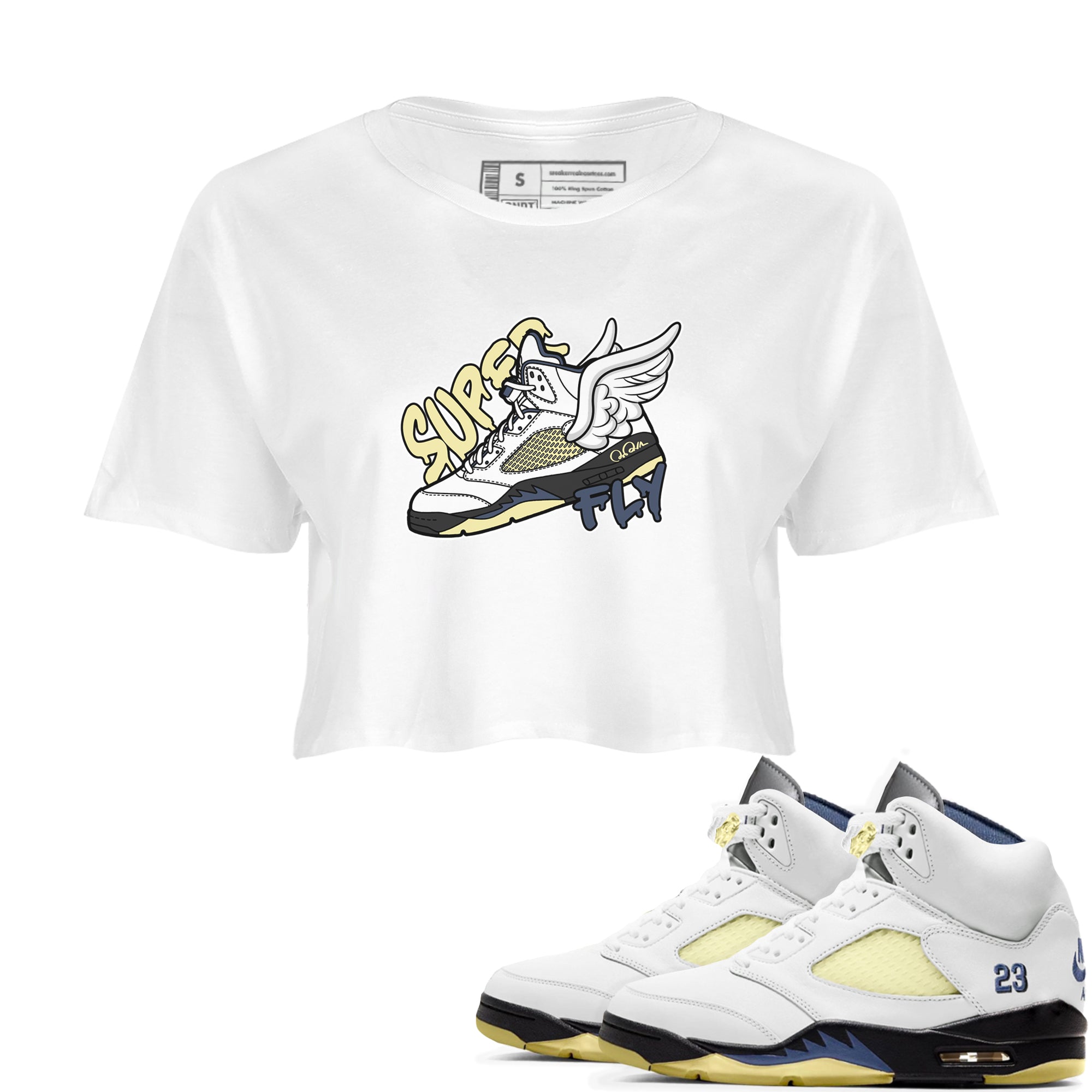 Air Jordan 5 A Ma Maniere x Photon Dust shirt to match jordans Super Fly sneaker tees Jordan 5 A Ma Maniere "Dawn" Drip Gear Zone White 1 Crop T-Shirt