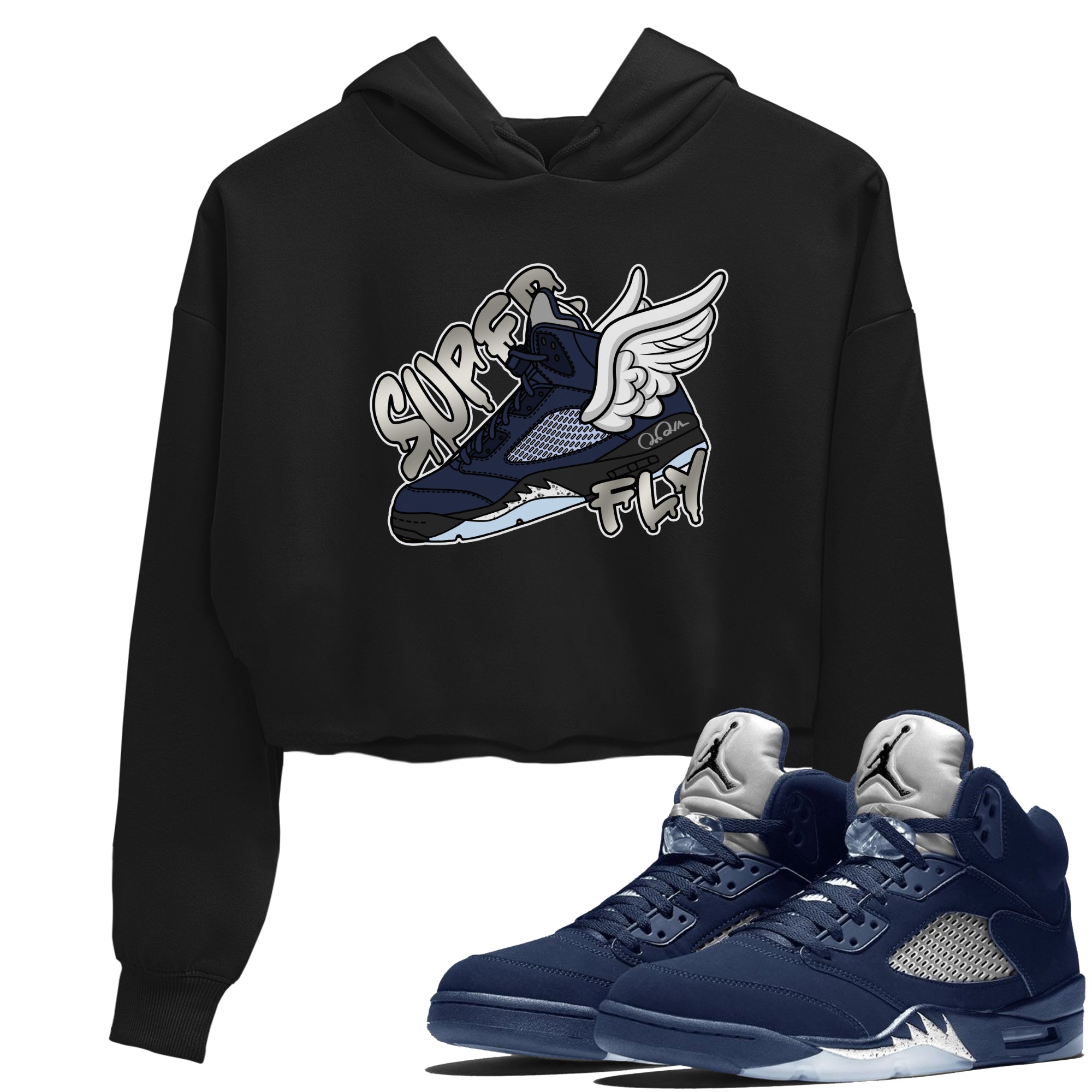 Air Jordan 5 Georgetown Sneaker Match Tees Super Fly Streetwear Sneaker Shirt AJ5 Georgetown Sneaker Release Tees Women's Shirts Black 1