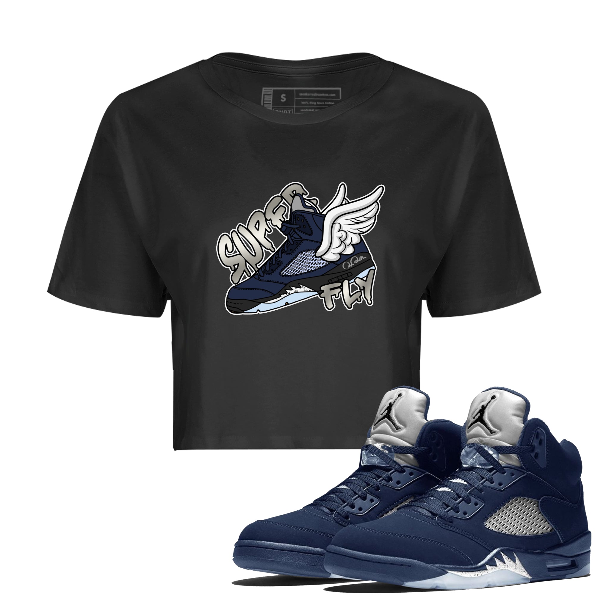 Air Jordan 5 Georgetown Sneaker Match Tees Super Fly Streetwear Sneaker Shirt AJ5 Georgetown Sneaker Release Tees Women's Shirts Black 1