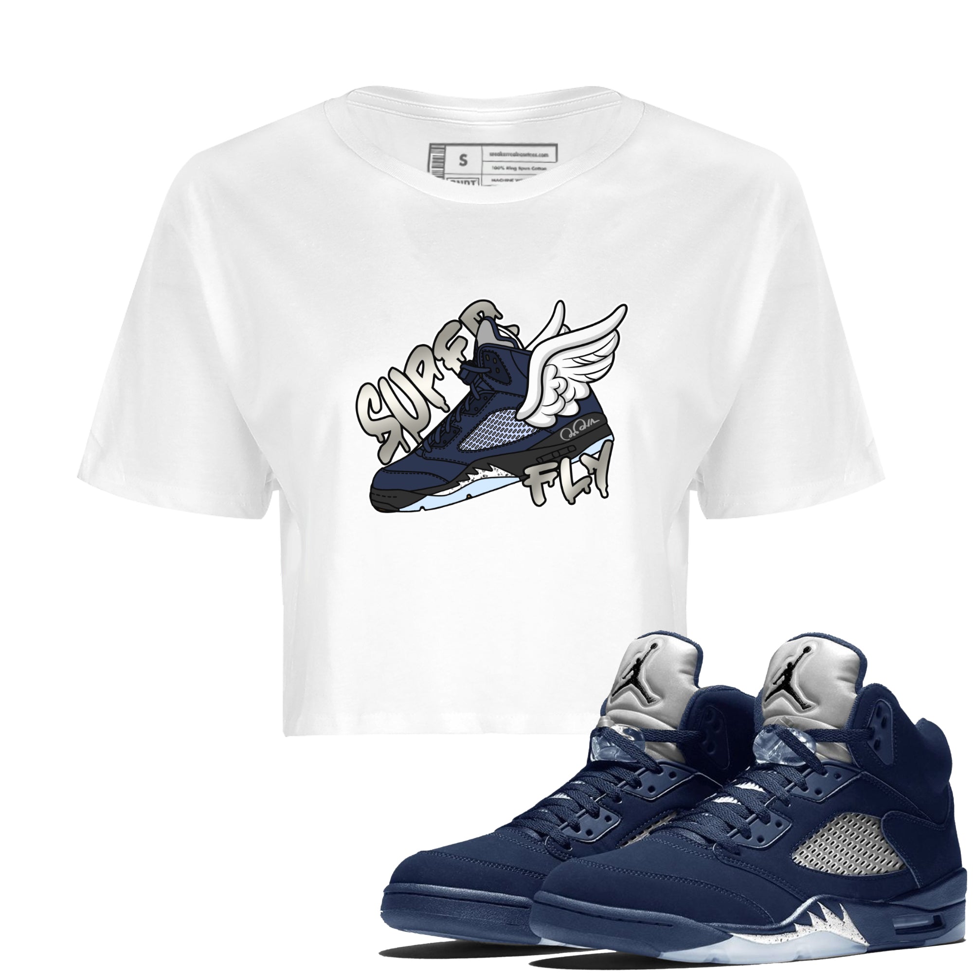 Air Jordan 5 Georgetown Sneaker Match Tees Super Fly Streetwear Sneaker Shirt AJ5 Georgetown Sneaker Release Tees Women's Shirts White 1