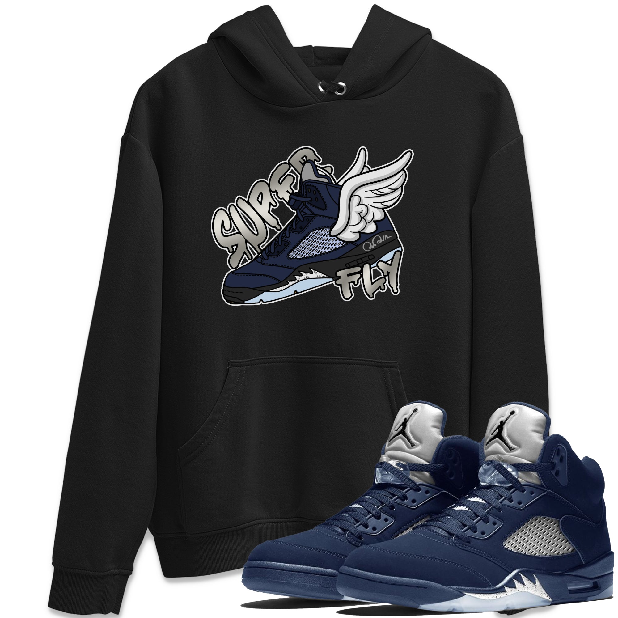 Air Jordan 5 Georgetown Sneaker Match Tees Super Fly Streetwear Sneaker Shirt AJ5 Georgetown Sneaker Release Tees Unisex Shirts Black 1