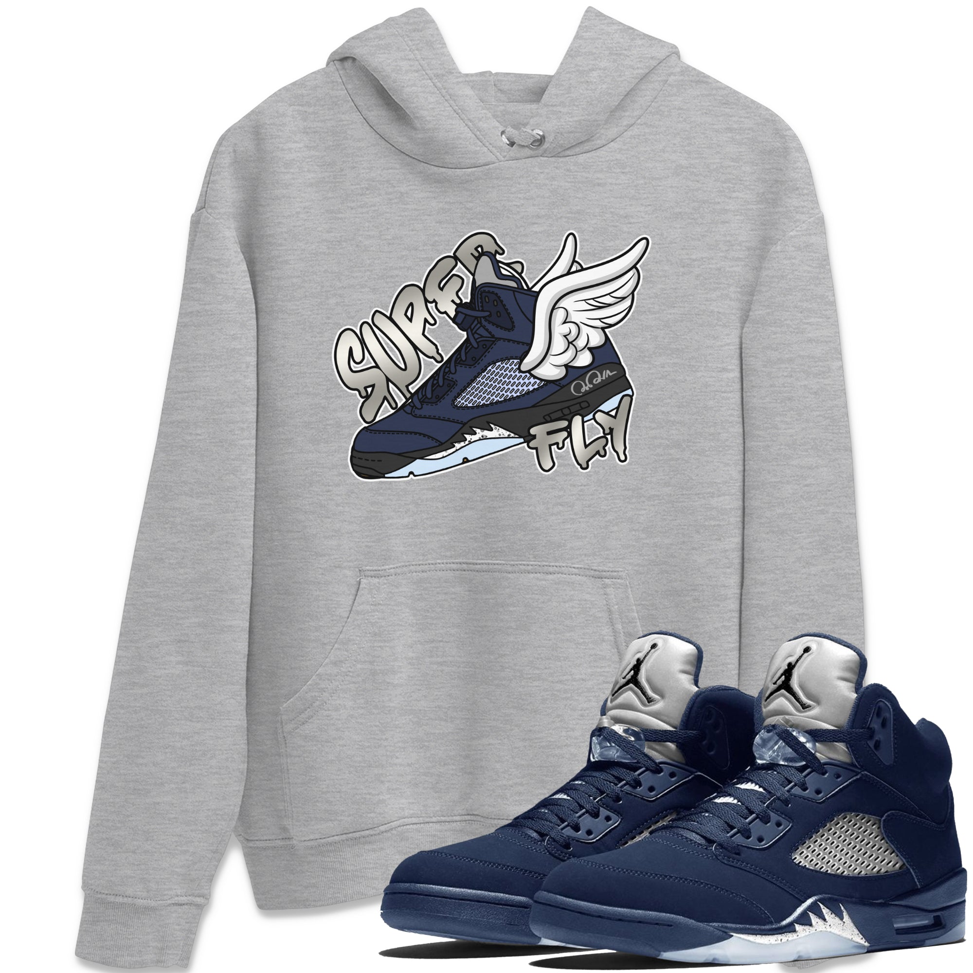 Air Jordan 5 Georgetown Sneaker Match Tees Super Fly Streetwear Sneaker Shirt AJ5 Georgetown Sneaker Release Tees Unisex Shirts Heather Grey 1
