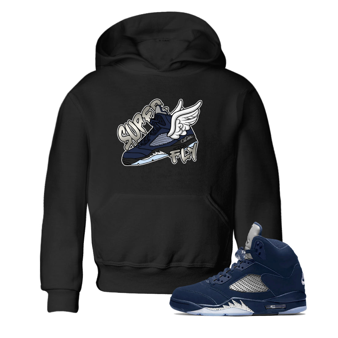Air Jordan 5 Georgetown Sneaker Match Tees Super Fly Streetwear Sneaker Shirt AJ5 Georgetown Sneaker Release Tees Kids Shirts Black 1