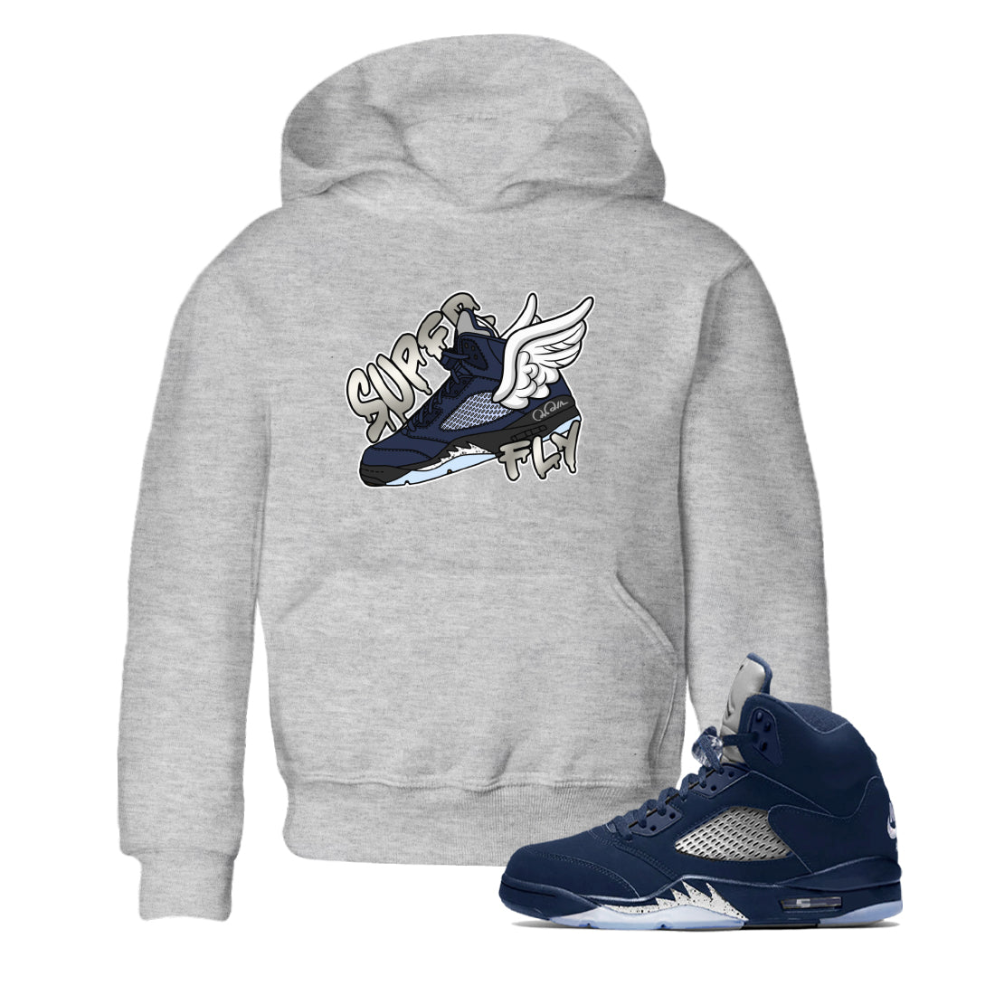 Air Jordan 5 Georgetown Sneaker Match Tees Super Fly Streetwear Sneaker Shirt AJ5 Georgetown Sneaker Release Tees Kids Shirts Heather Grey 1