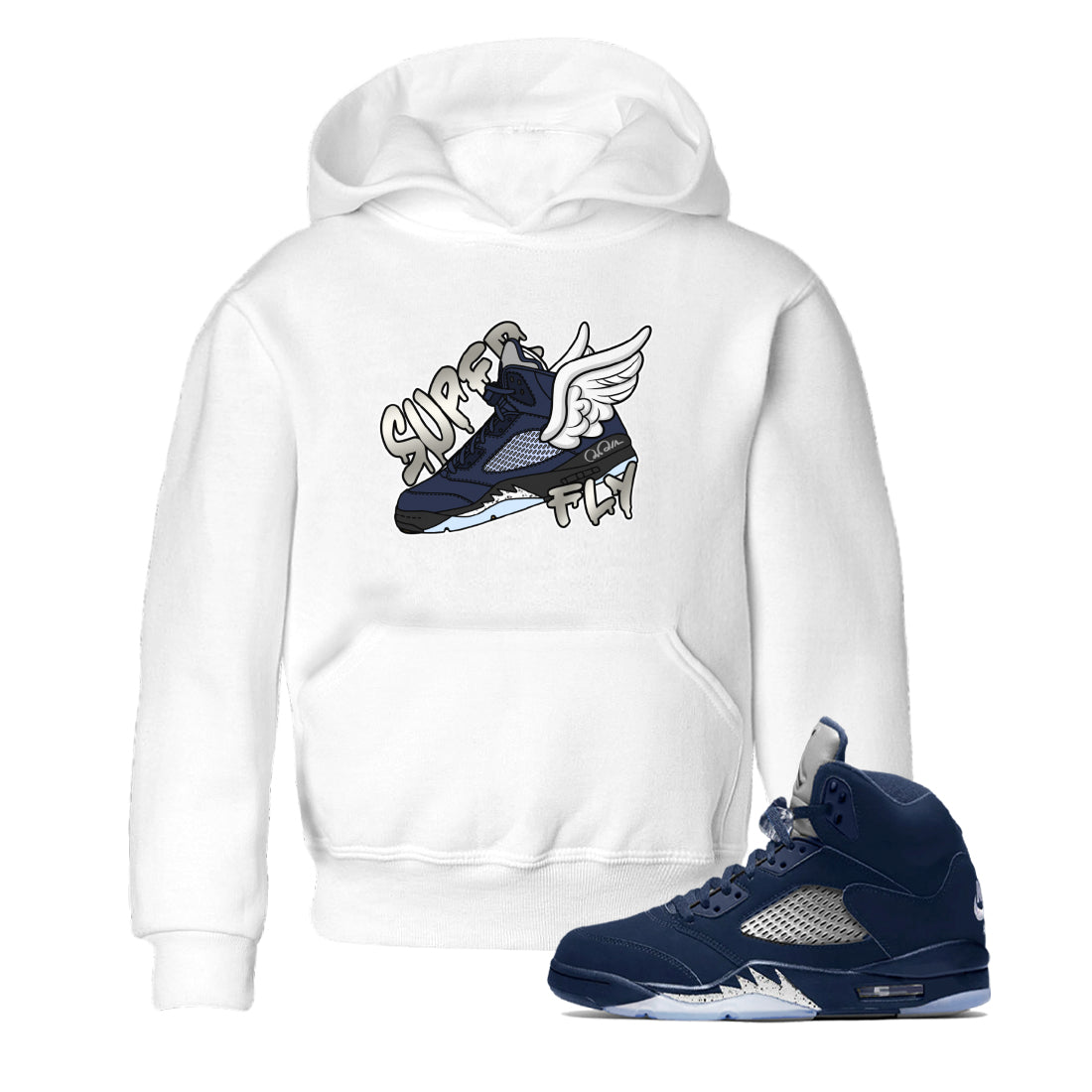 Air Jordan 5 Georgetown Sneaker Match Tees Super Fly Streetwear Sneaker Shirt AJ5 Georgetown Sneaker Release Tees Kids Shirts White 1