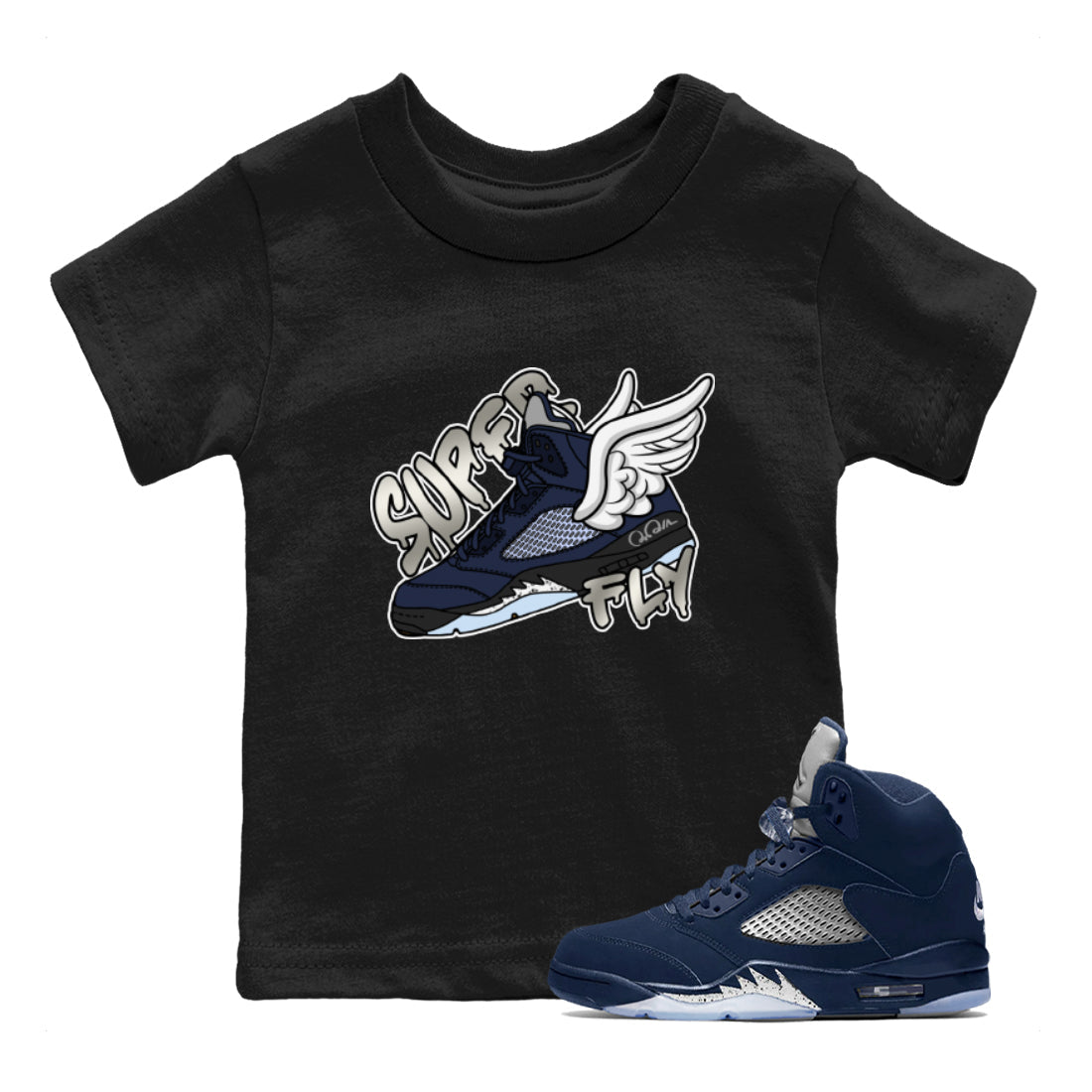 Air Jordan 5 Georgetown Sneaker Match Tees Super Fly Streetwear Sneaker Shirt AJ5 Georgetown Sneaker Release Tees Kids Shirts Black 1