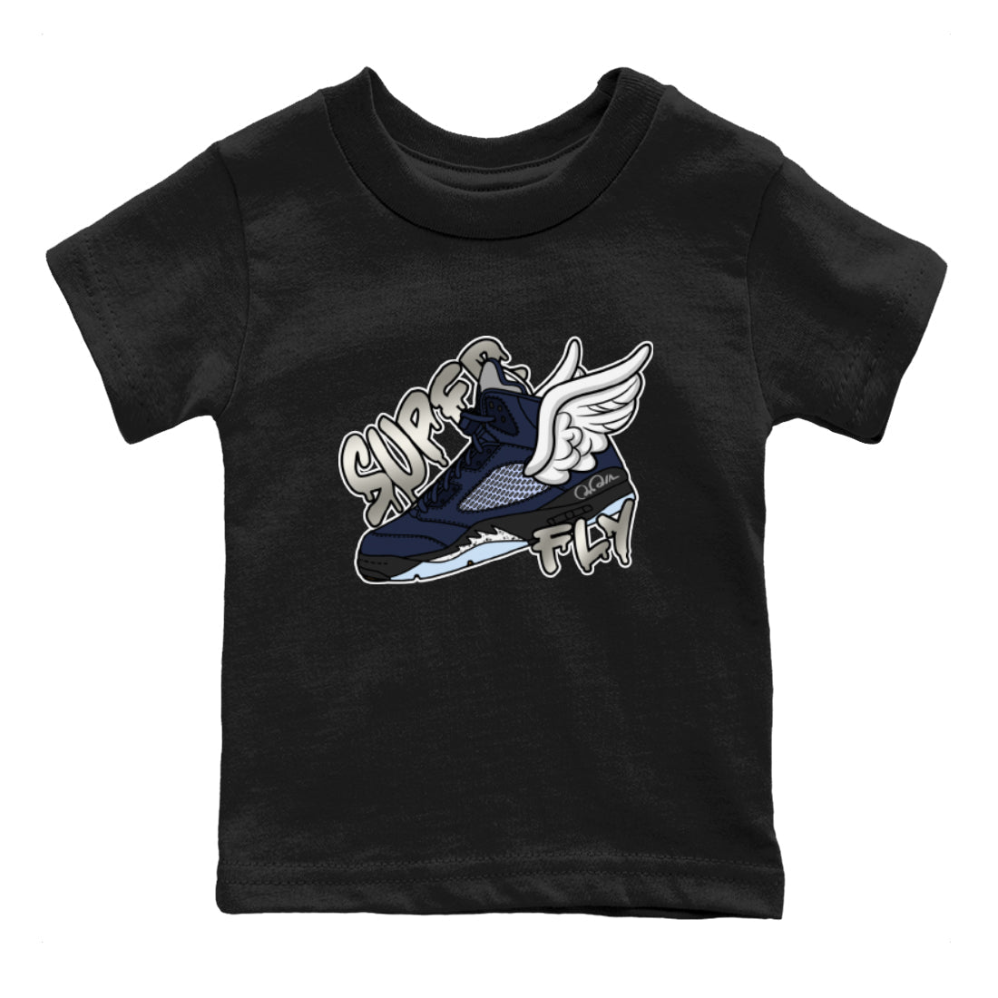 Air Jordan 5 Georgetown Sneaker Match Tees Super Fly Streetwear Sneaker Shirt AJ5 Georgetown Sneaker Release Tees Kids Shirts Black 2
