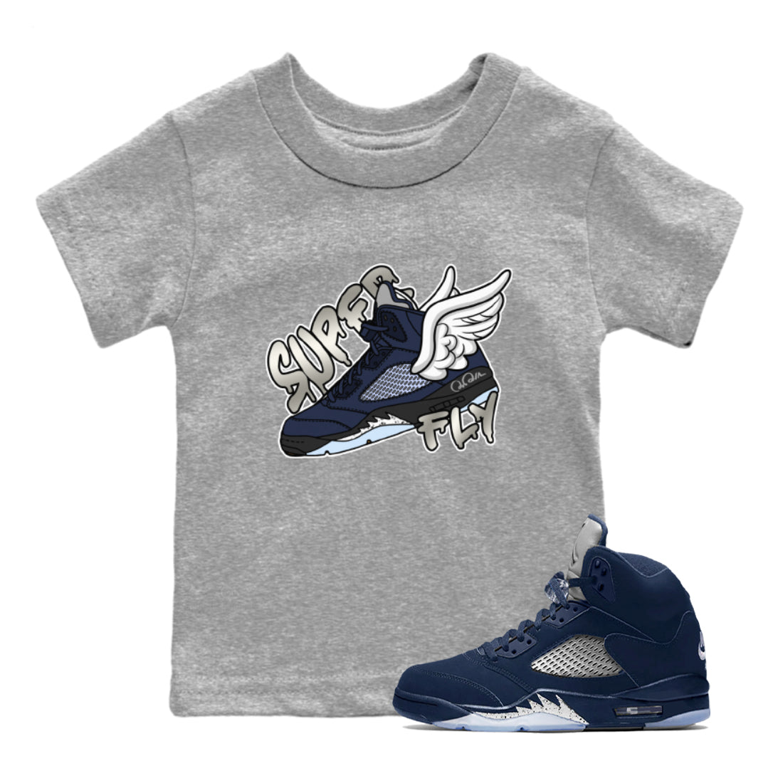 Air Jordan 5 Georgetown Sneaker Match Tees Super Fly Streetwear Sneaker Shirt AJ5 Georgetown Sneaker Release Tees Kids Shirts Heather Grey 1