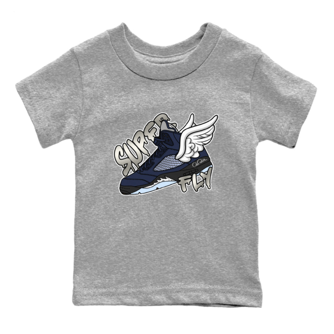 Air Jordan 5 Georgetown Sneaker Match Tees Super Fly Streetwear Sneaker Shirt AJ5 Georgetown Sneaker Release Tees Kids Shirts Heather Grey 2