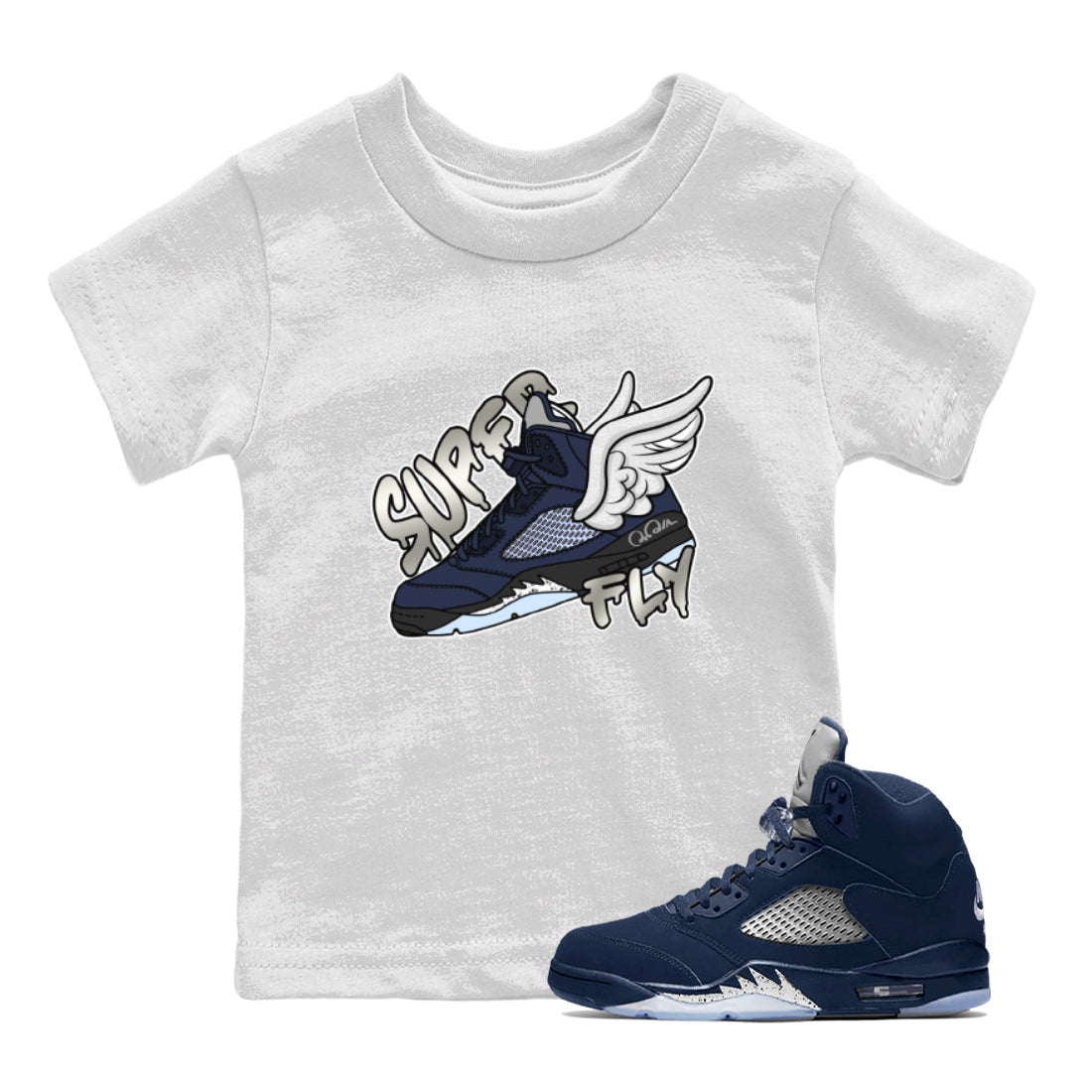 Air Jordan 5 Georgetown Sneaker Match Tees Super Fly Streetwear Sneaker Shirt AJ5 Georgetown Sneaker Release Tees Kids Shirts White 1