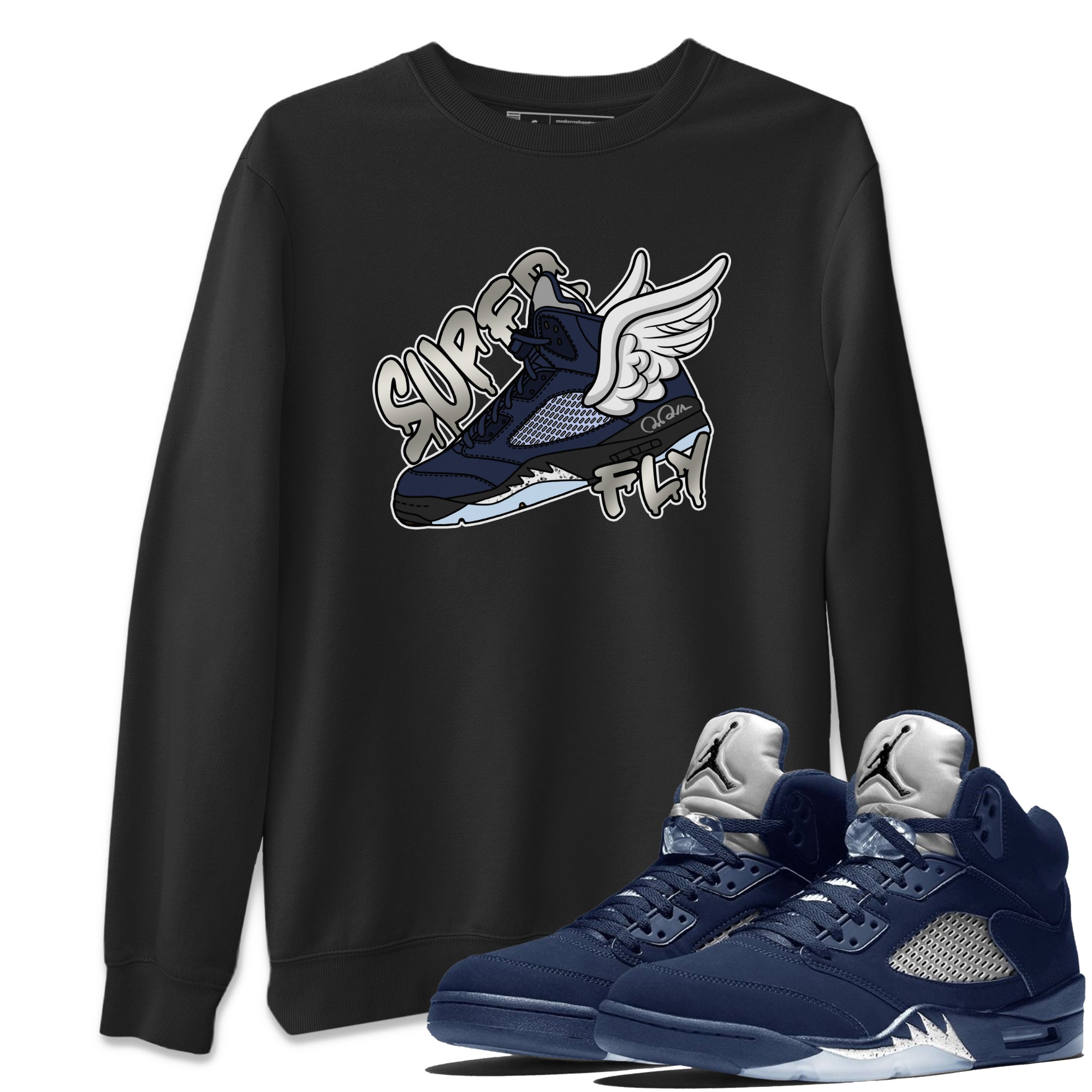 Air Jordan 5 Georgetown Sneaker Match Tees Super Fly Streetwear Sneaker Shirt AJ5 Georgetown Sneaker Release Tees Unisex Shirts Black 1
