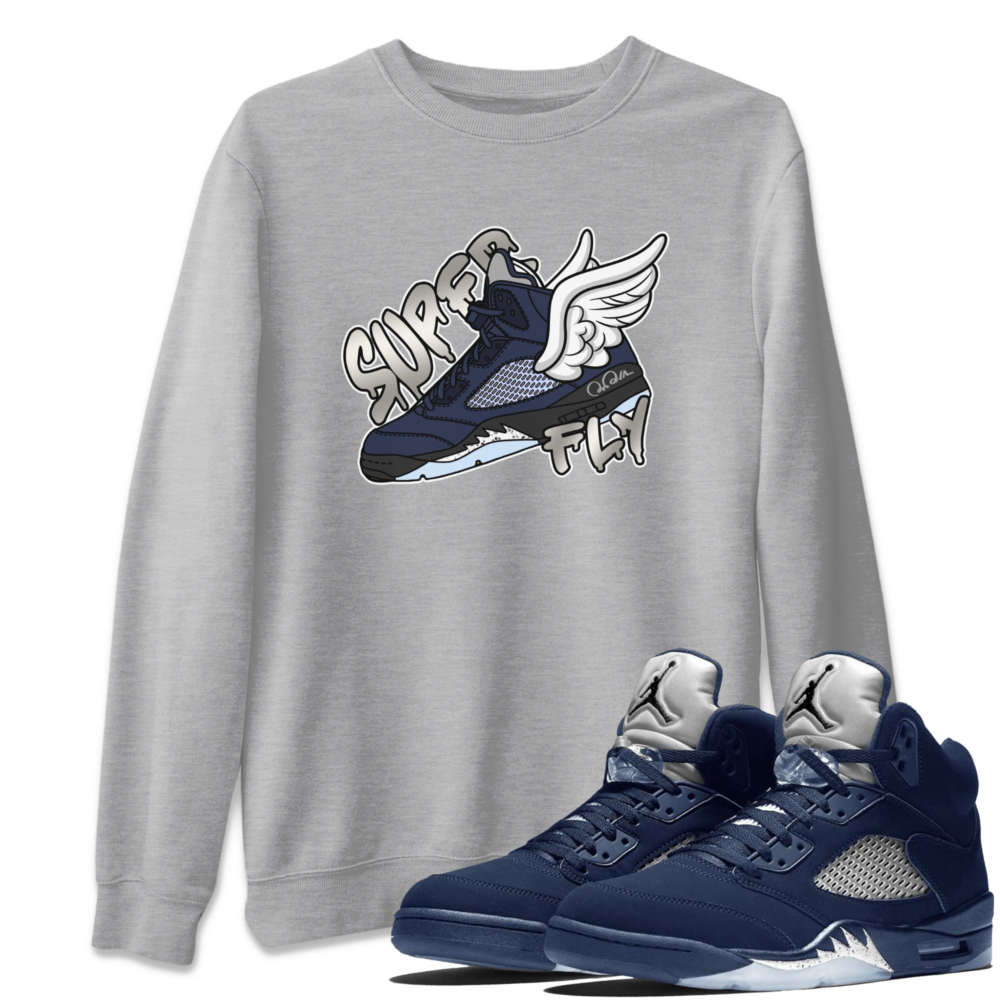 Air Jordan 5 Georgetown Sneaker Match Tees Super Fly Streetwear Sneaker Shirt AJ5 Georgetown Sneaker Release Tees Unisex Shirts Heather Grey 1
