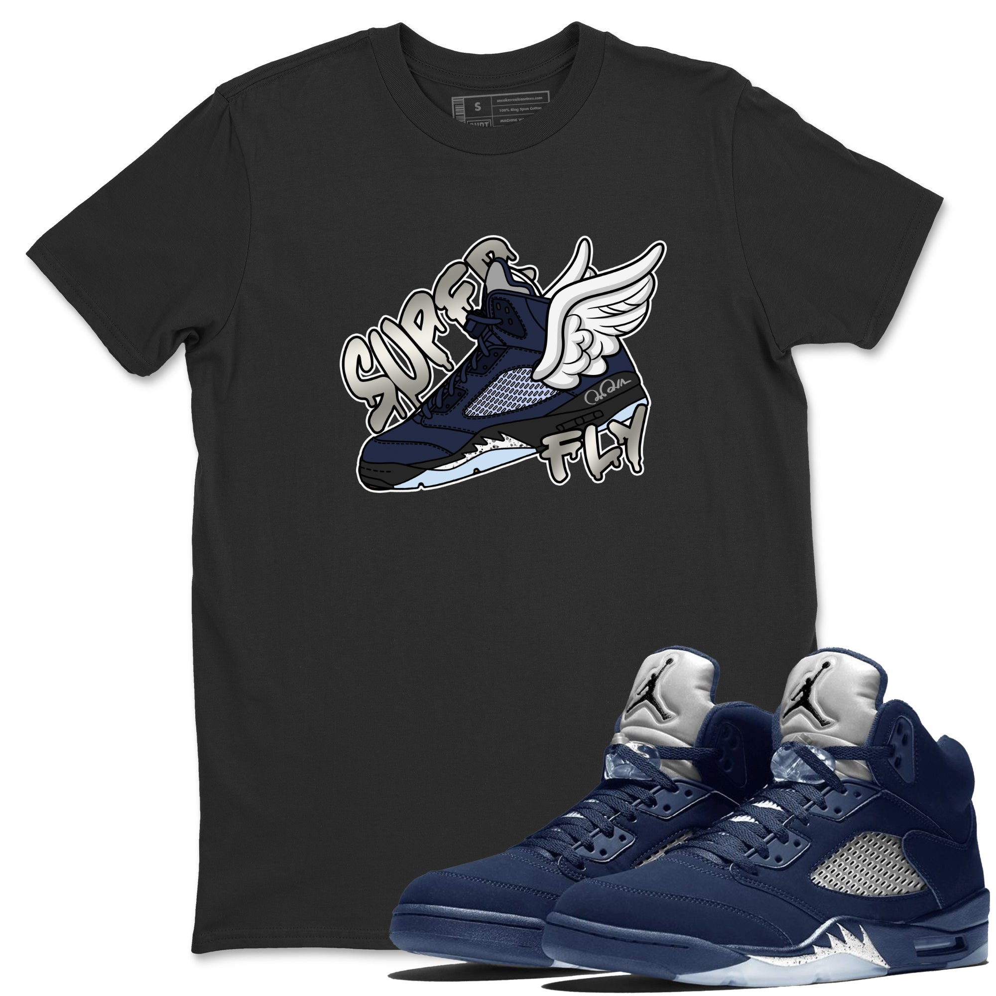 Air Jordan 5 Georgetown Sneaker Match Tees Super Fly Streetwear Sneaker Shirt AJ5 Georgetown Sneaker Release Tees Unisex Shirts Black 1