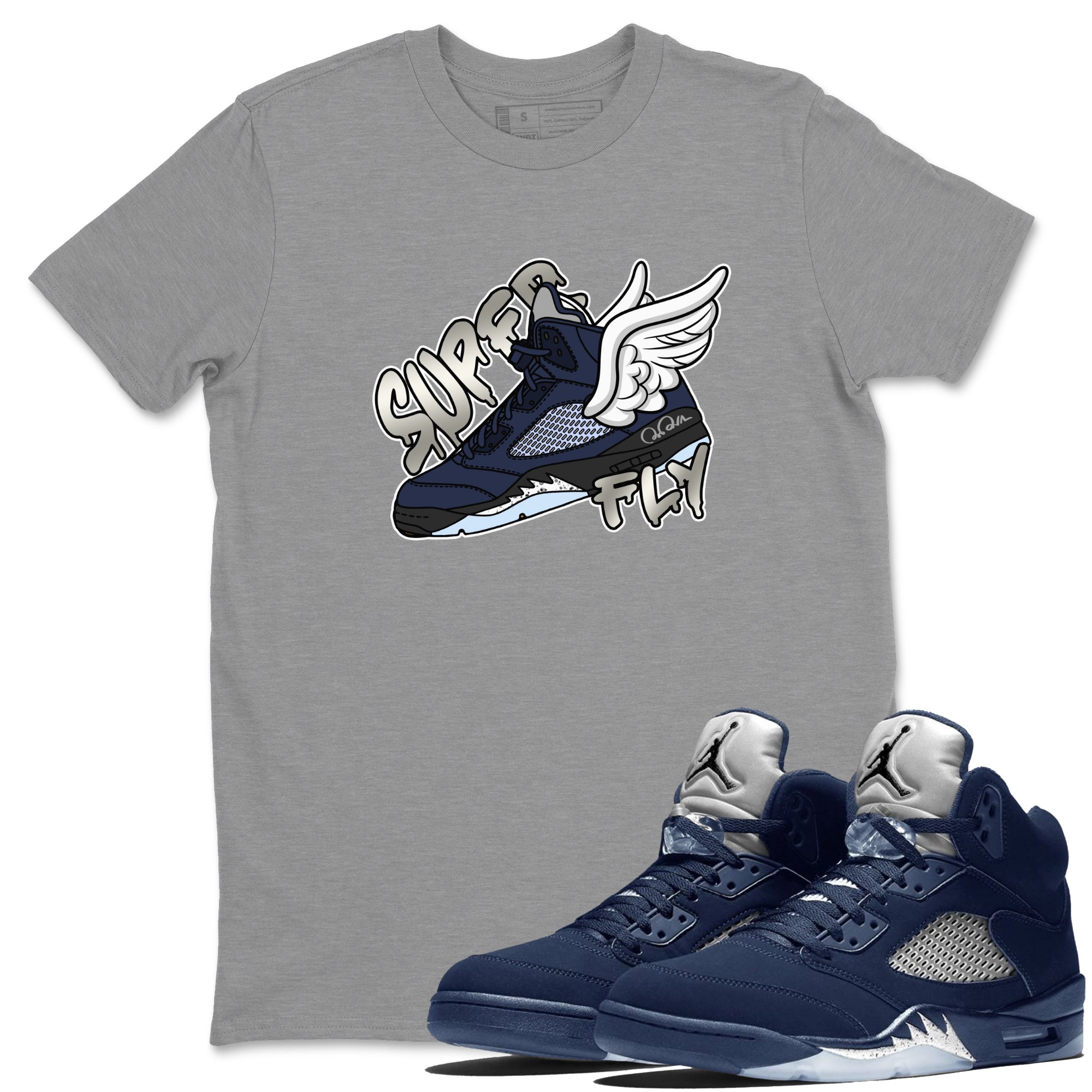 Air Jordan 5 Georgetown Sneaker Match Tees Super Fly Streetwear Sneaker Shirt AJ5 Georgetown Sneaker Release Tees Unisex Shirts Heather Grey 1