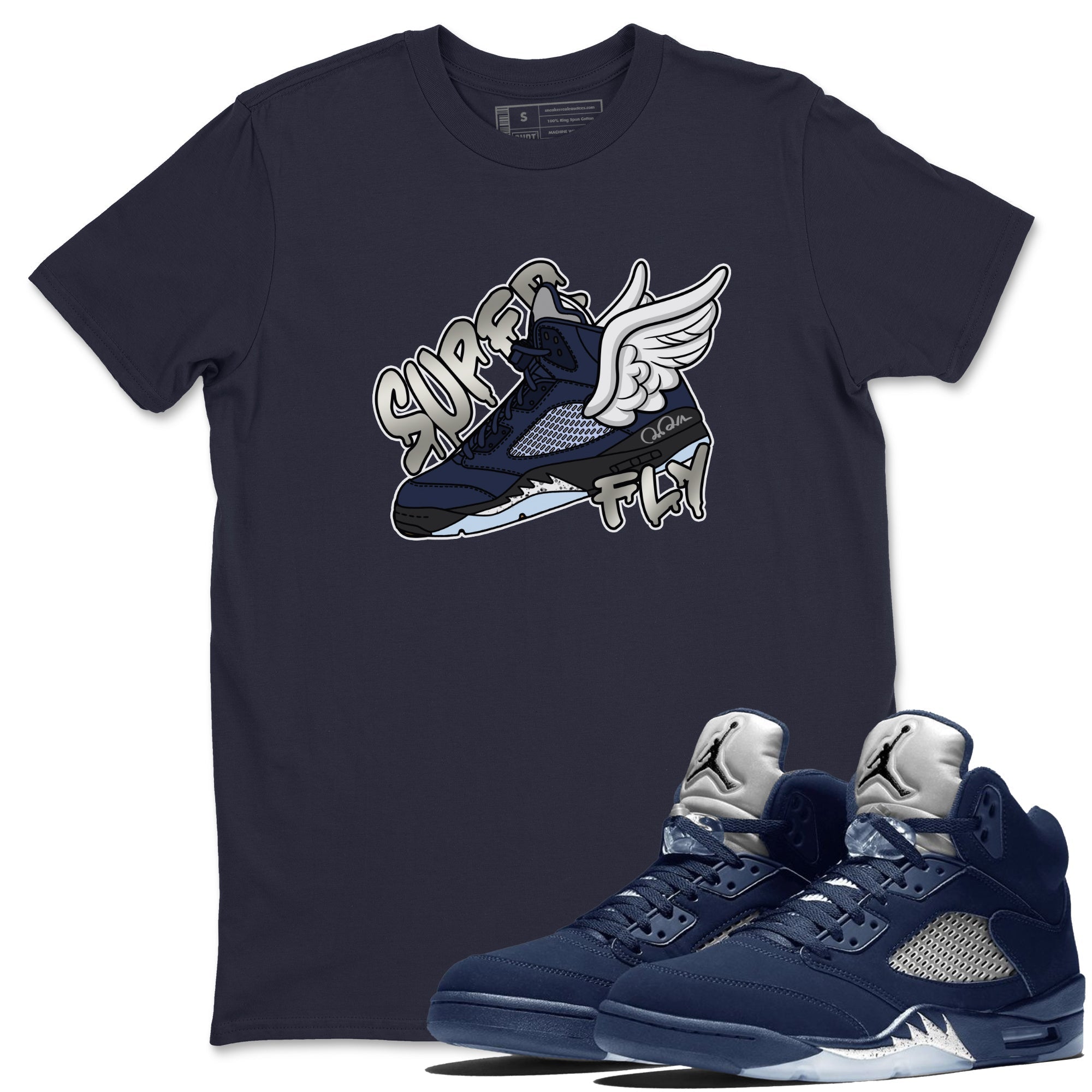 Air Jordan 5 Georgetown Sneaker Match Tees Super Fly Streetwear Sneaker Shirt AJ5 Georgetown Sneaker Release Tees Unisex Shirts Navy 1