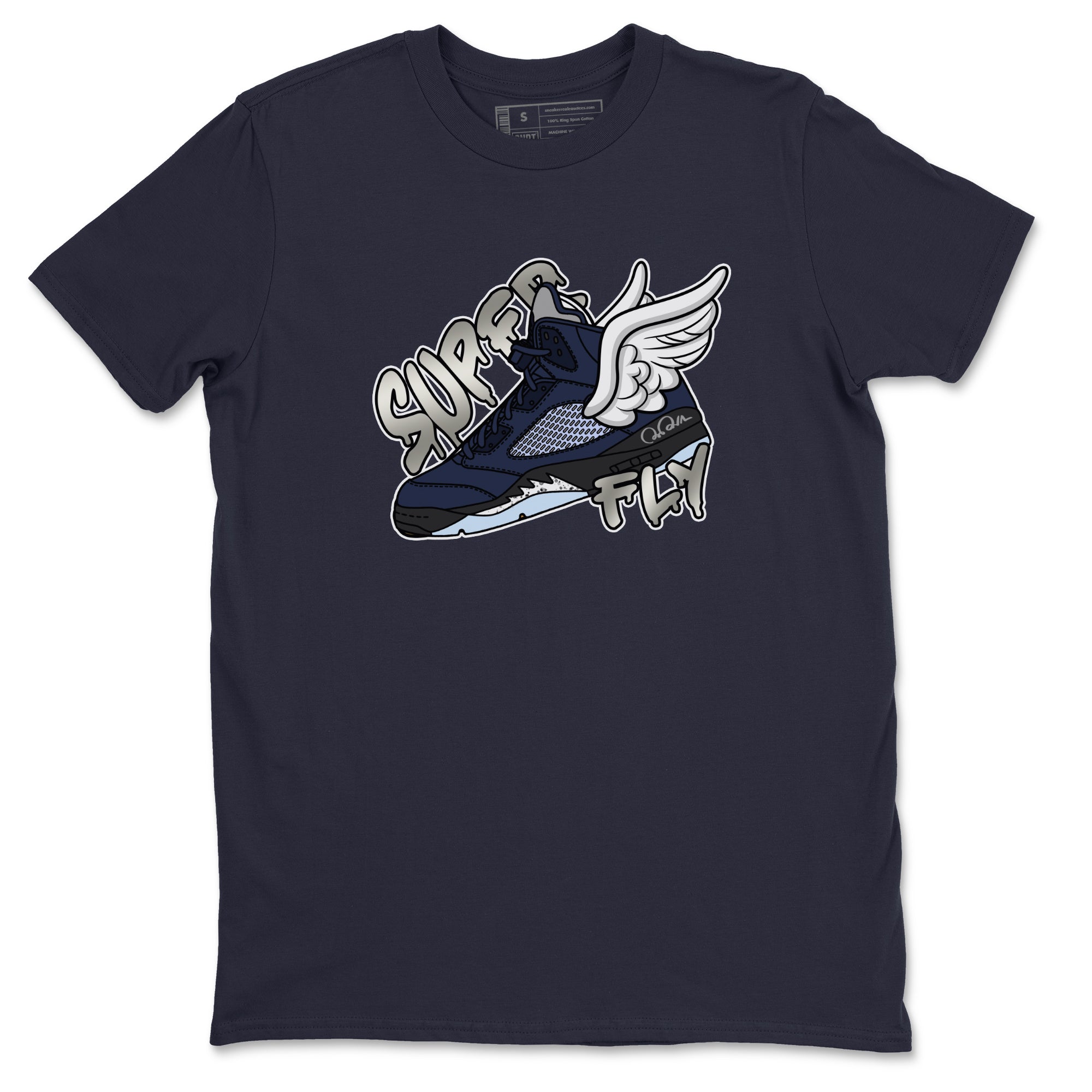 Air Jordan 5 Georgetown Sneaker Match Tees Super Fly Streetwear Sneaker Shirt AJ5 Georgetown Sneaker Release Tees Unisex Shirts Navy 2