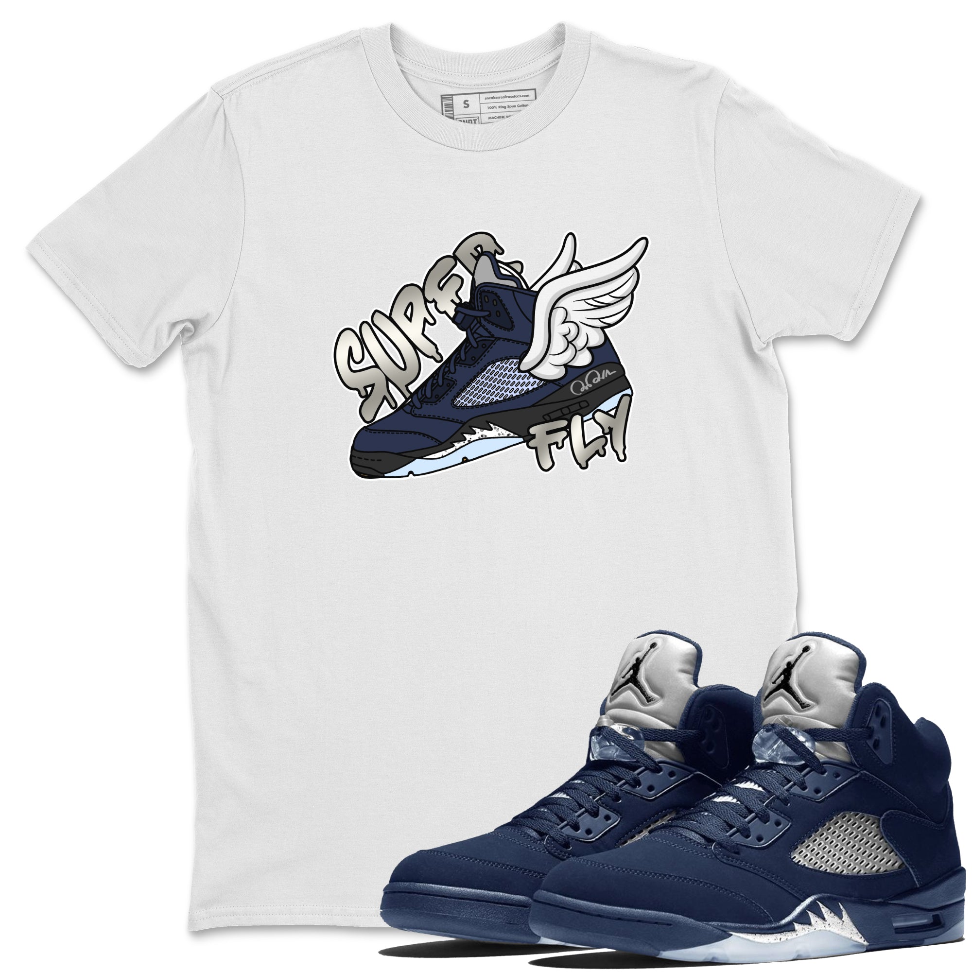 Air Jordan 5 Georgetown Sneaker Match Tees Super Fly Streetwear Sneaker Shirt AJ5 Georgetown Sneaker Release Tees Unisex Shirts White 1