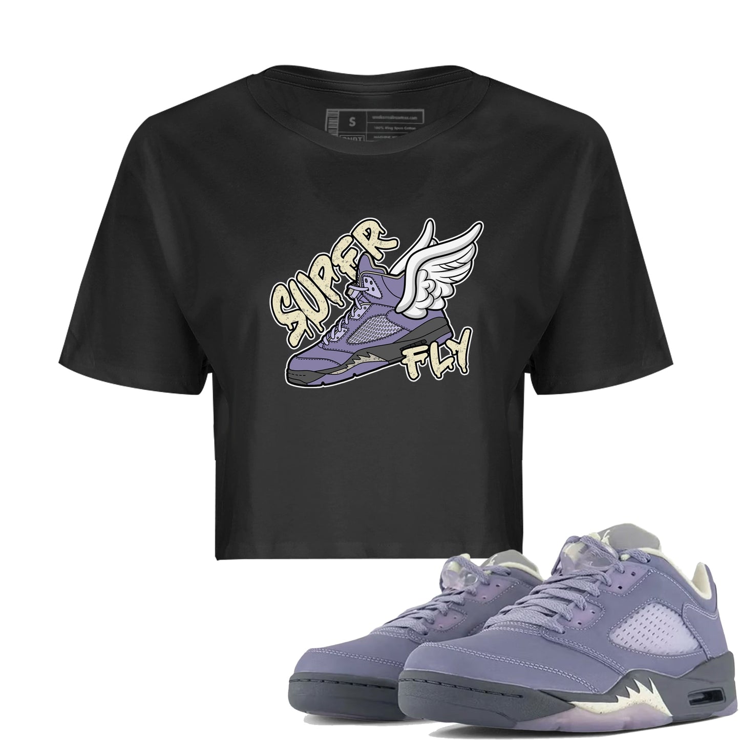 Air Jordan 5 Indigo Haze Sneaker Match Tees Super Fly Sneaker Tees AJ5 Indigo Haze Sneaker Release Tees Women's Shirts Black 1