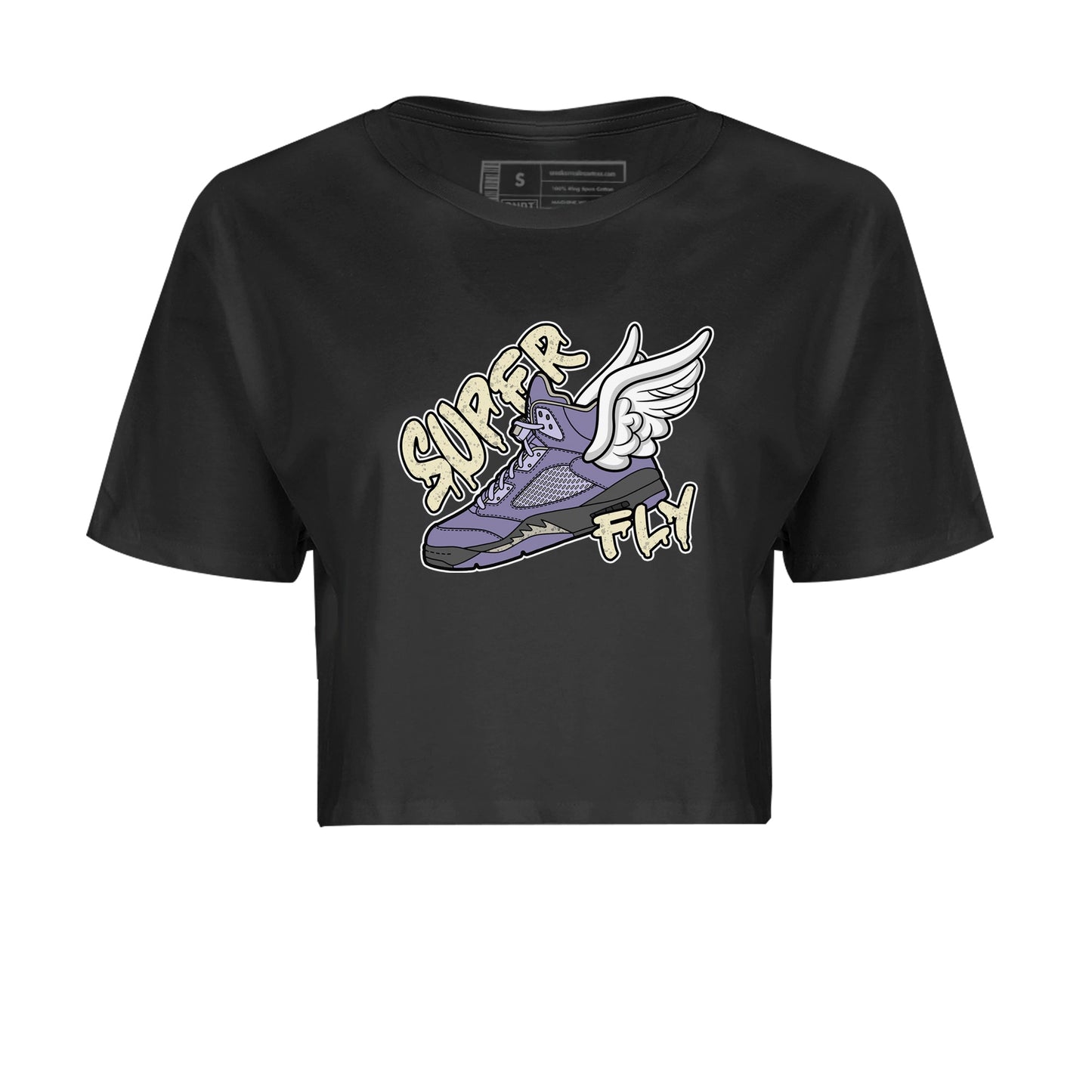 Air Jordan 5 Indigo Haze Sneaker Match Tees Super Fly Sneaker Tees AJ5 Indigo Haze Sneaker Release Tees Women's Shirts Black 2