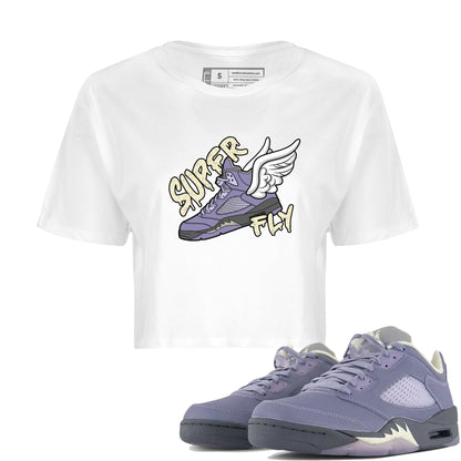 Air Jordan 5 Indigo Haze Sneaker Match Tees Super Fly Sneaker Tees AJ5 Indigo Haze Sneaker Release Tees Women's Shirts White 1