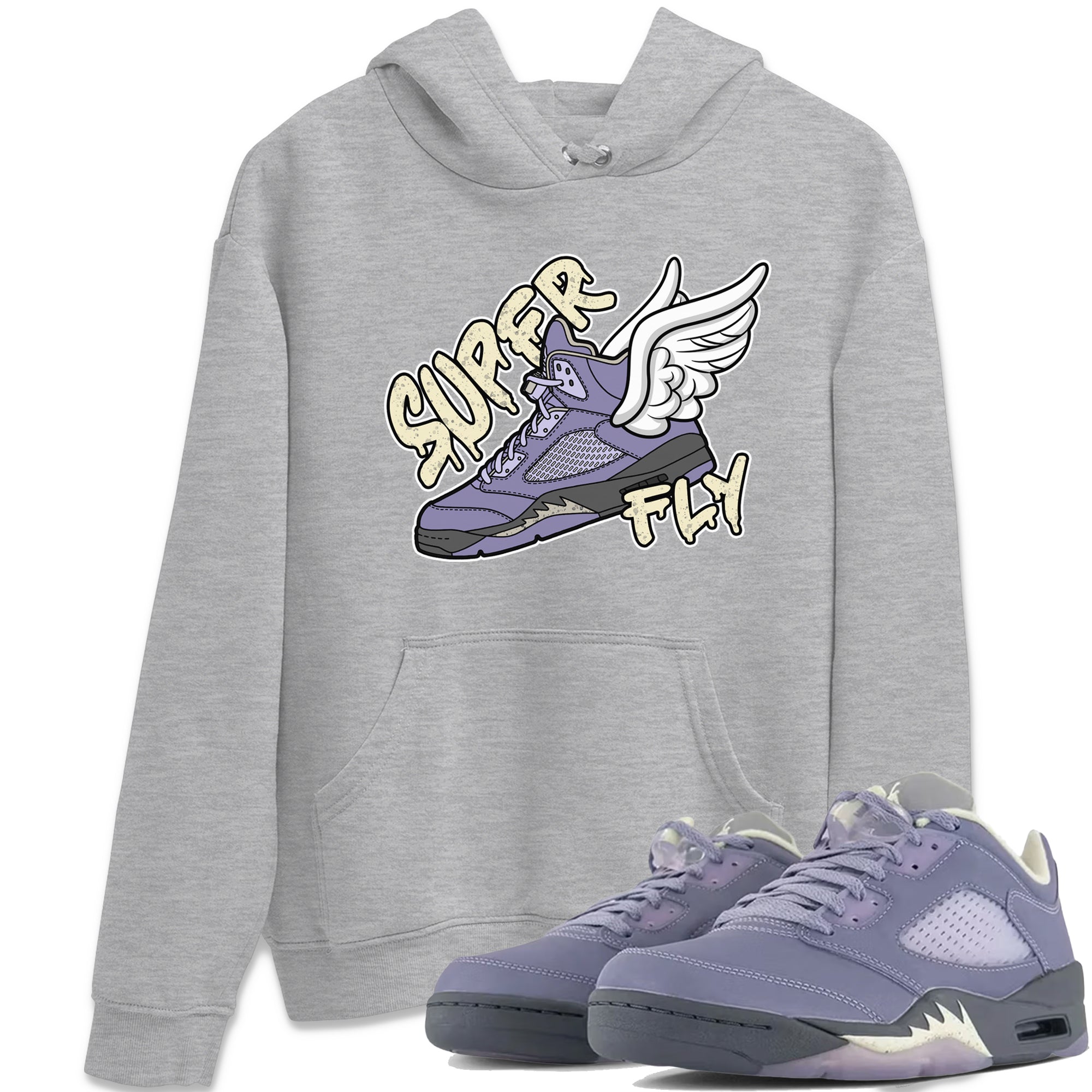 Air Jordan 5 Indigo Haze Sneaker Match Tees Super Fly Sneaker Tees AJ5 Indigo Haze Sneaker Release Tees Unisex Shirts Heather Grey 1