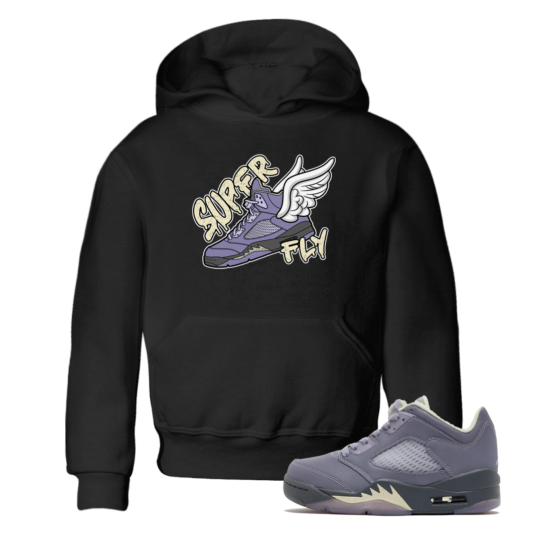 Air Jordan 5 Indigo Haze Sneaker Match Tees Super Fly Sneaker Tees AJ5 Indigo Haze Sneaker Release Tees Kids Shirts Black 1