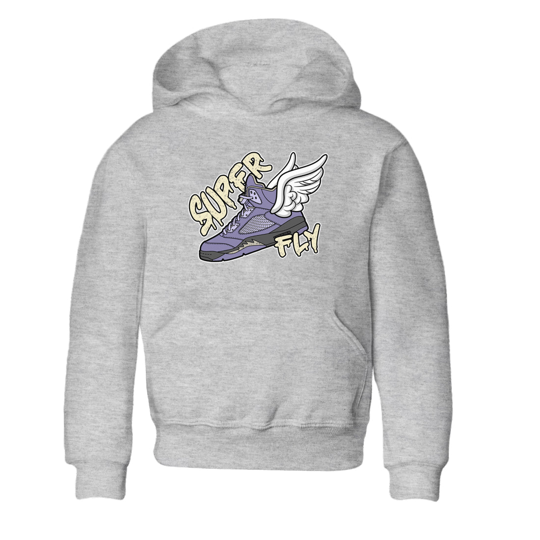 Air Jordan 5 Indigo Haze Sneaker Match Tees Super Fly Sneaker Tees AJ5 Indigo Haze Sneaker Release Tees Kids Shirts Heather Grey 2